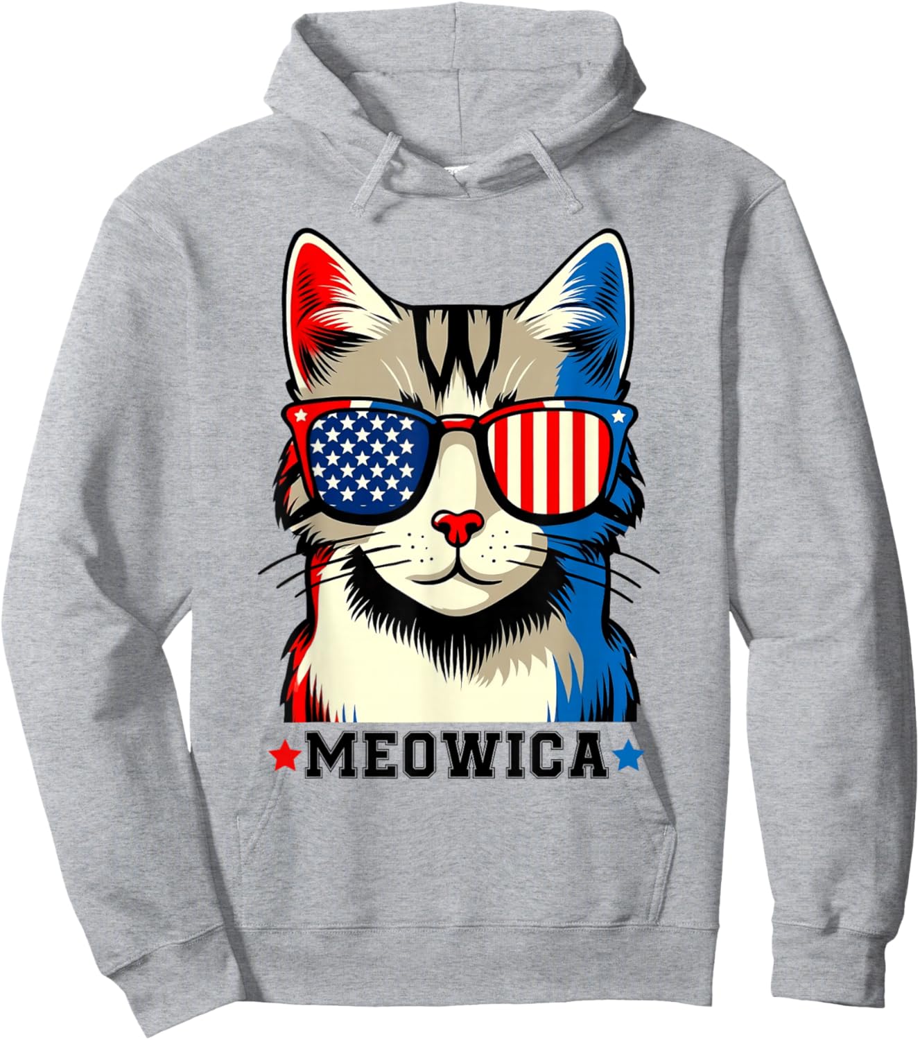 Vintage Cat 4th of July USA Flag Meowica Patriotic Hoodie - Hoodie | Ash