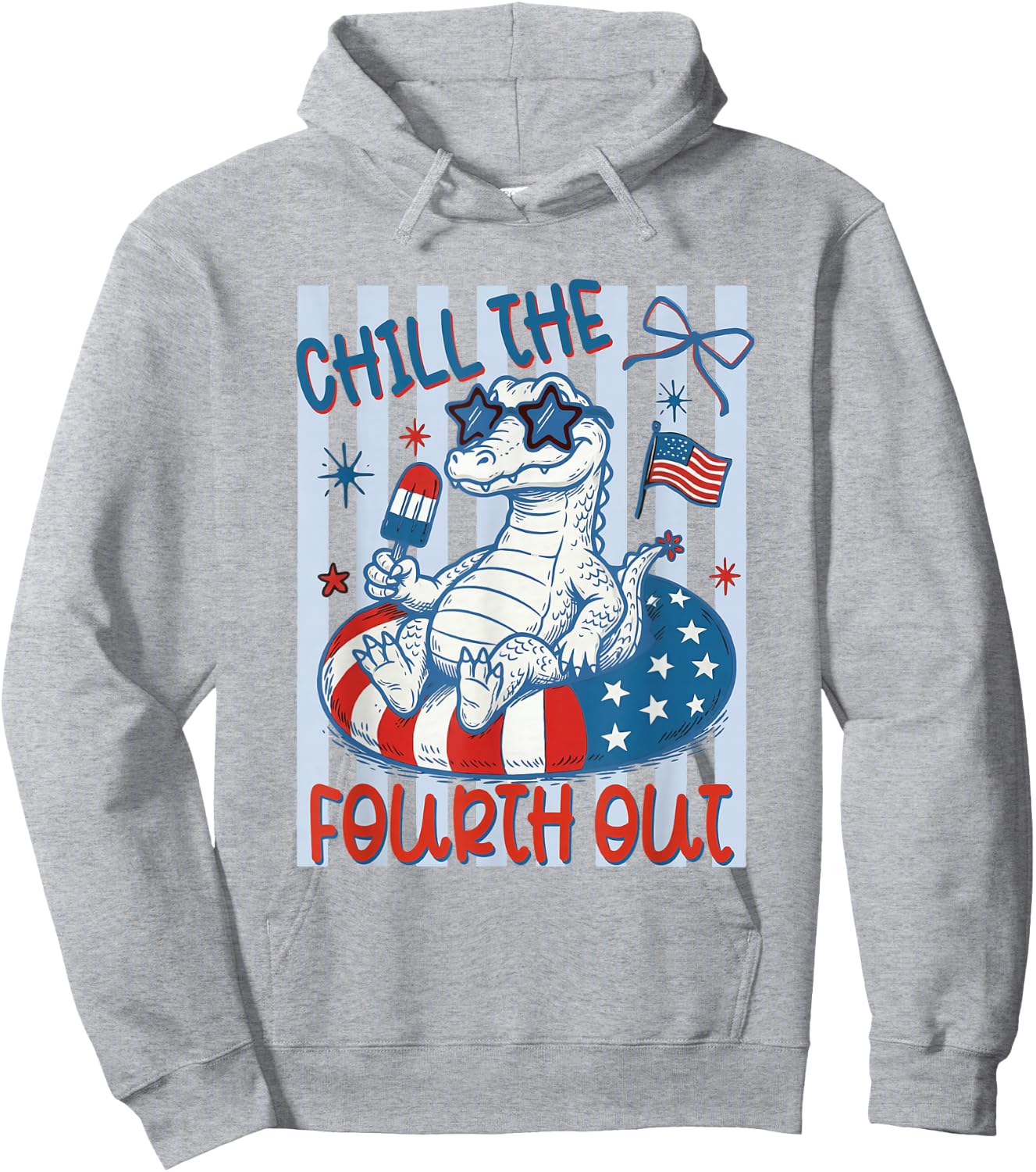 Striped Chill the Fourth Out Crocodile American Flag Gator Hoodie - Hoodie | Ash