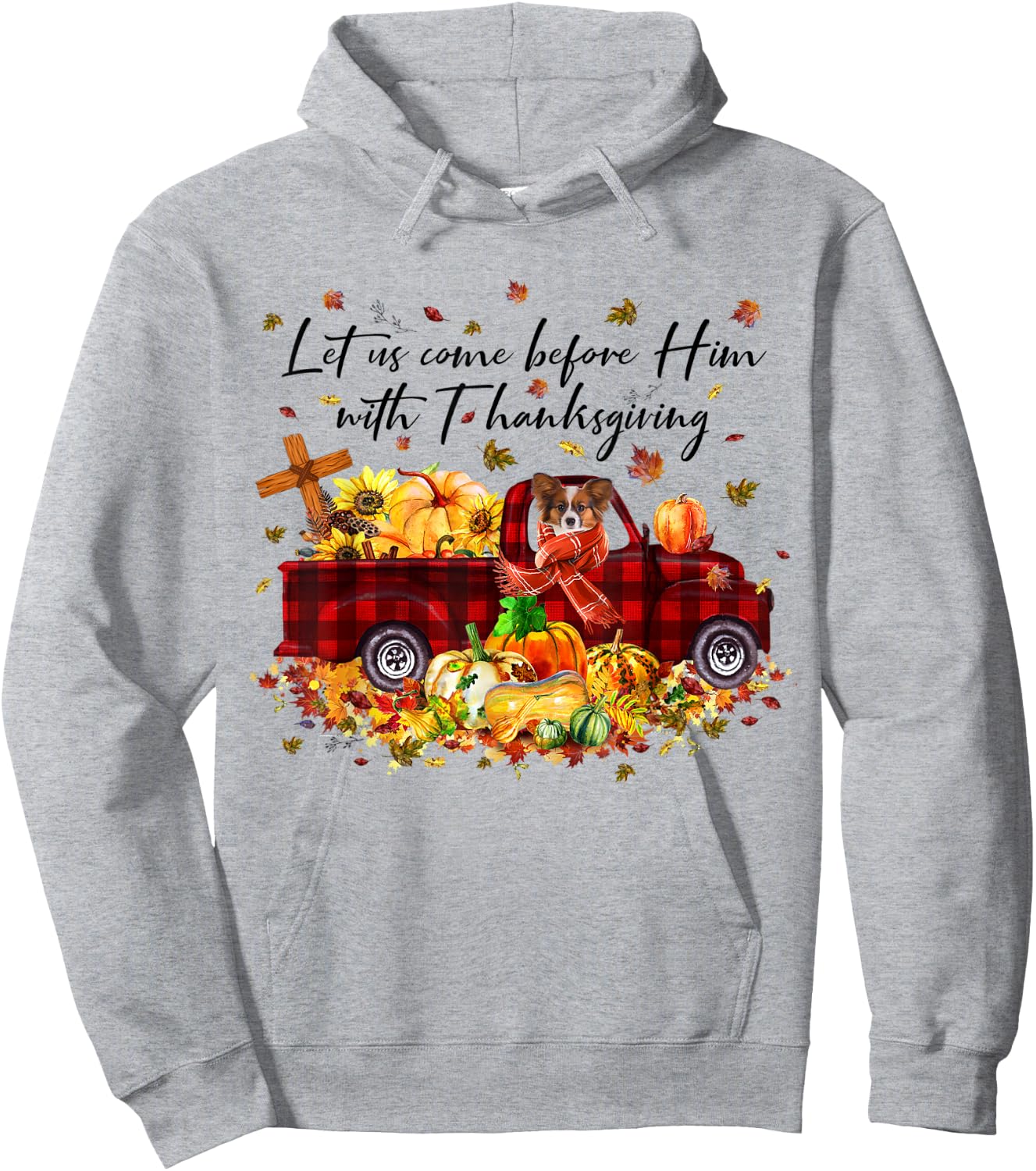 Papillon Pumpkin Vintage Truck Thanksgiving Funny Halloween Hoodie - Hoodie | Ash