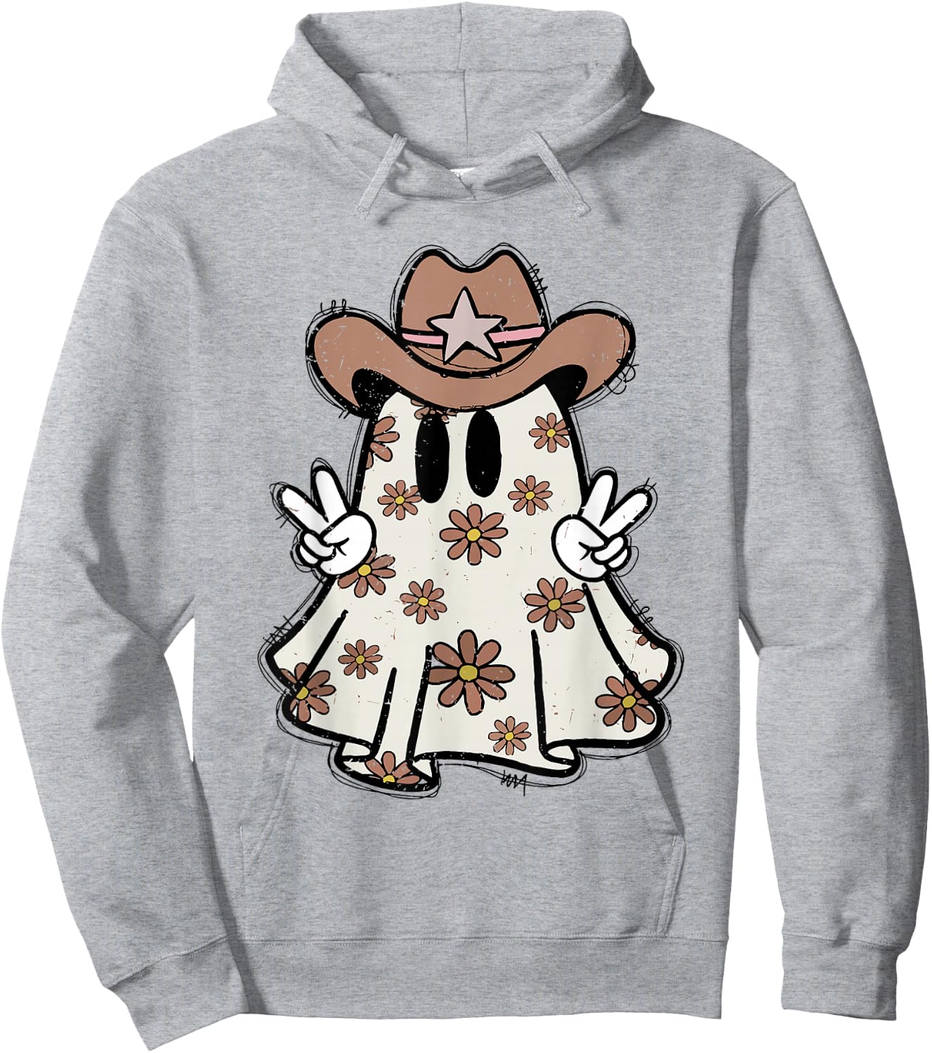 Retro Western Halloween Cowboy Ghost Howdy Cowgirl Ghost Boo Hoodie - Hoodie | Ash