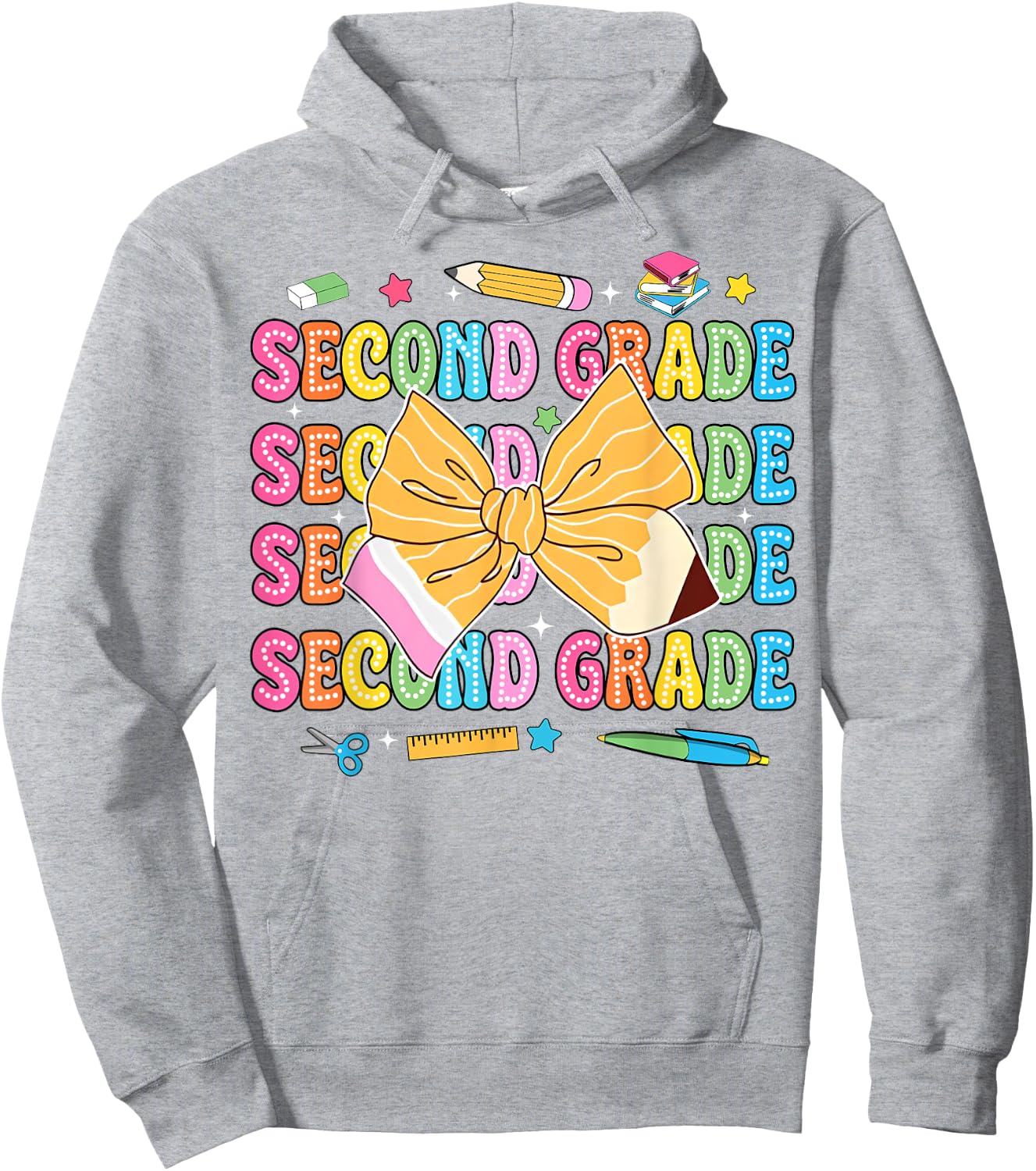 2nd Grade Teacher Pencil Coquette Bow Back To School Hoodie - Hoodie | Ash