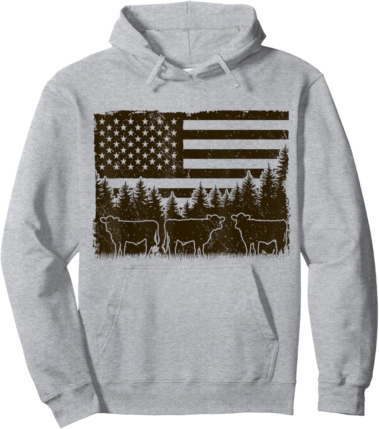Black Angus Cow 4th of July USA Patriotic Cattle Farmer Hoodie - Hoodie | Ash