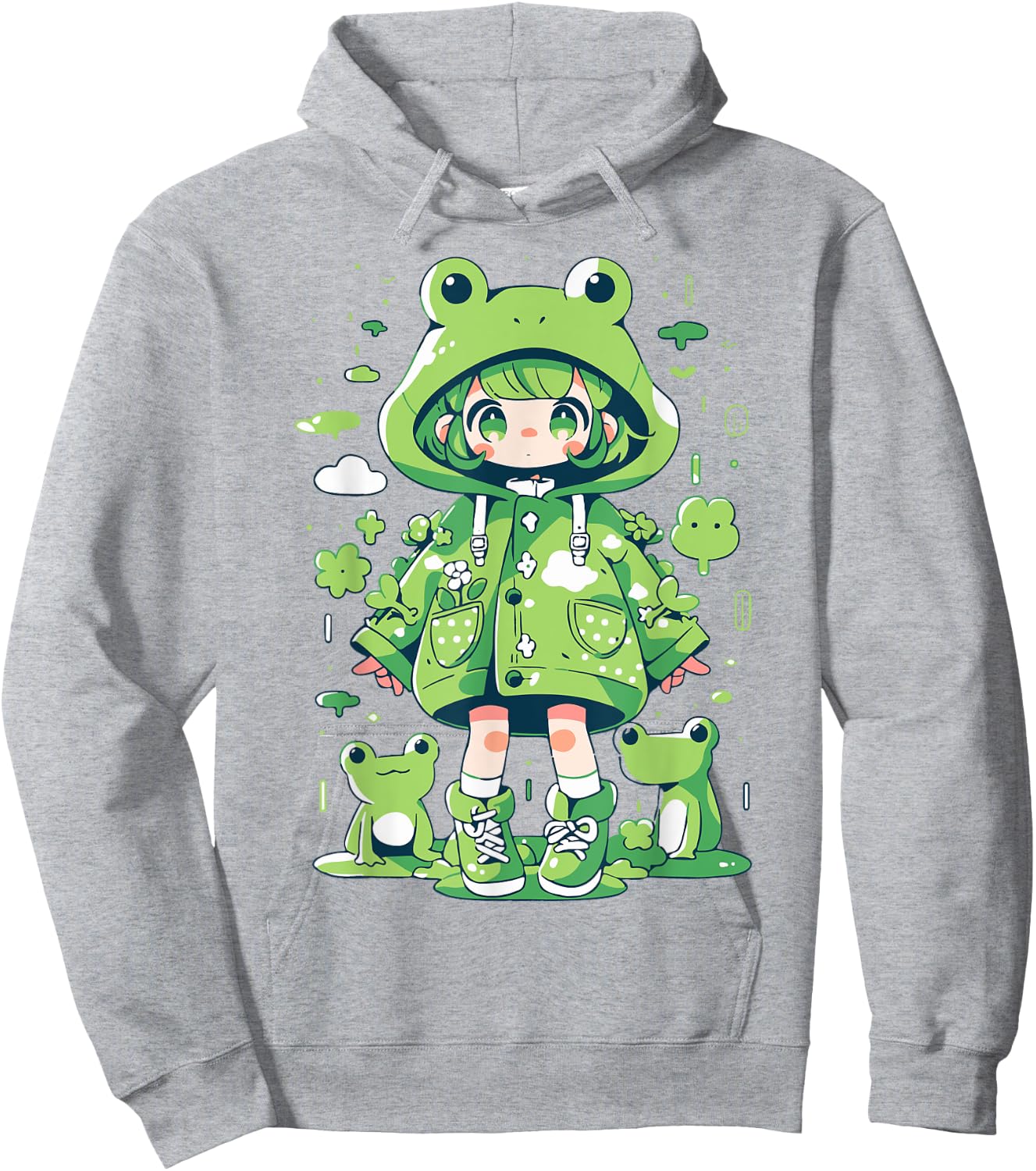 Kawaii Frog Girl | Decora Kei Anime Manga Harajuku Kidcore Hoodie - Hoodie | Ash