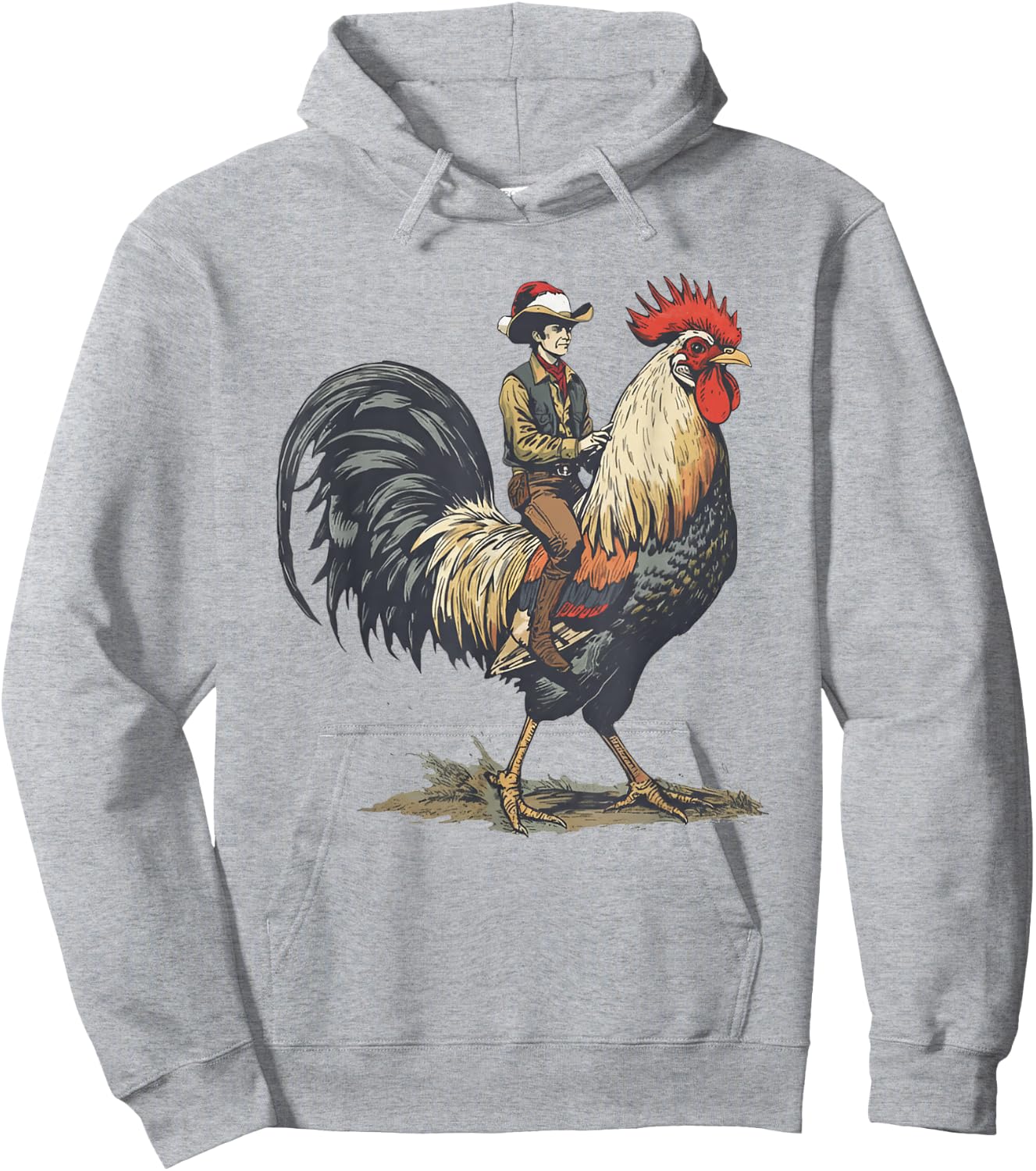 Cowboy Riding Rooster Hoodie - Hoodie | Ash