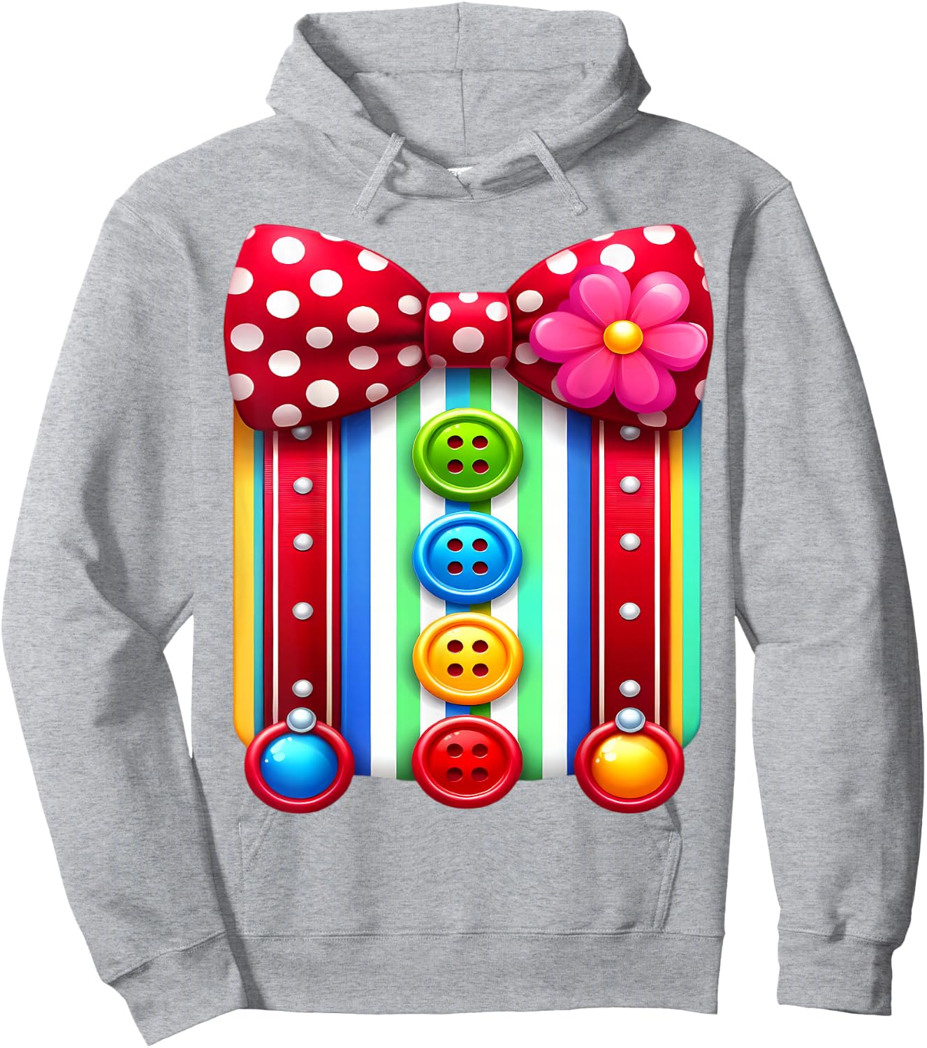 Colorful Clown Costume Funny Bow Tie and Buttons Design Hoodie - Hoodie | Ash