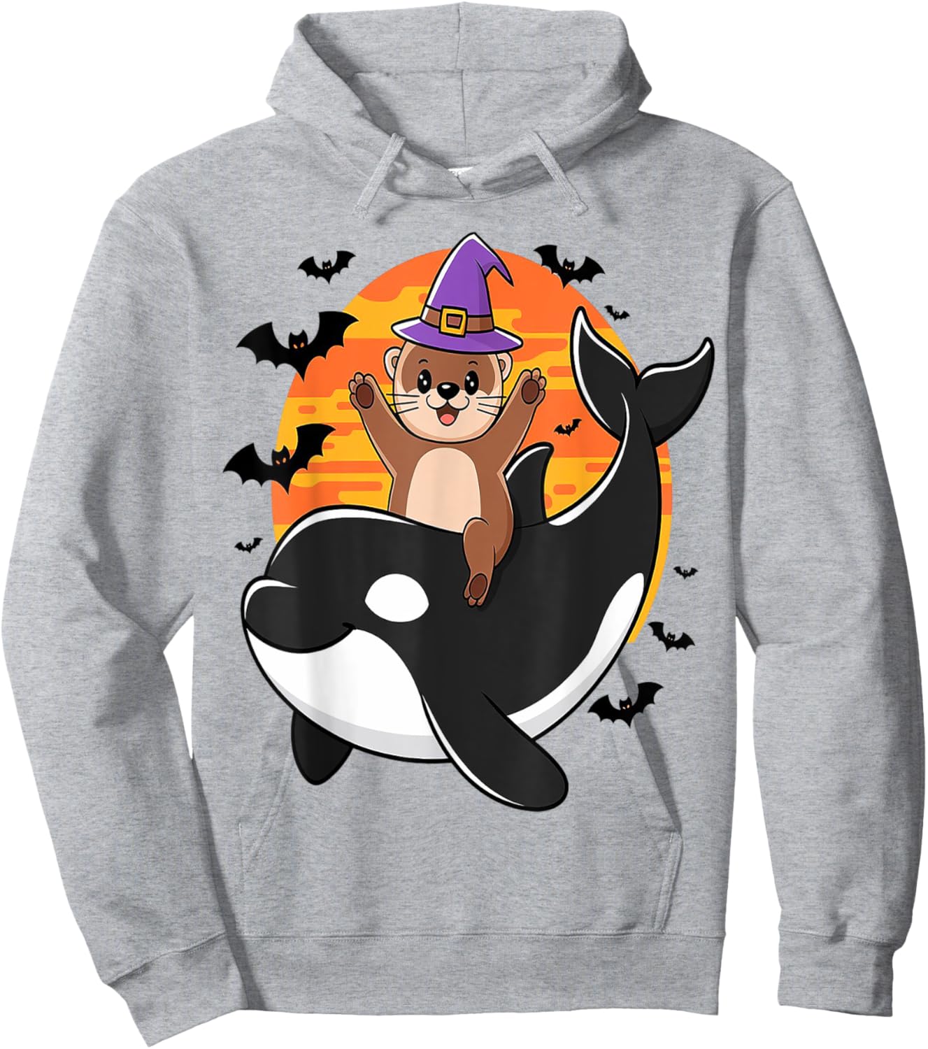 Spooky Sea Adventure Witchy Otter Riding Orca Halloween Kids Hoodie - Hoodie | Ash