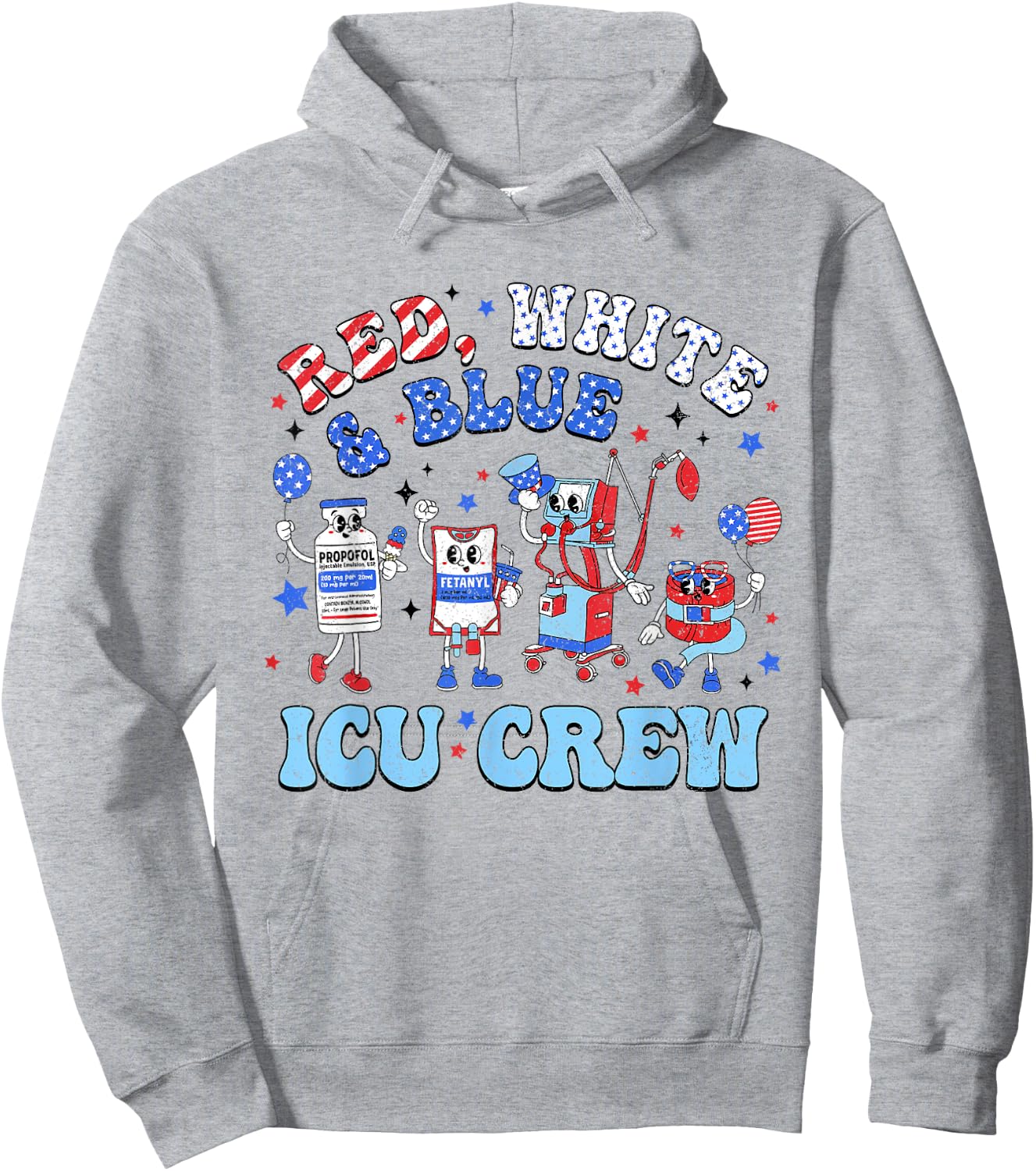 Icu Nurse 4th July Independence Day Red White Blue Icu Crew Women Men Hoodie - Hoodie | Ash