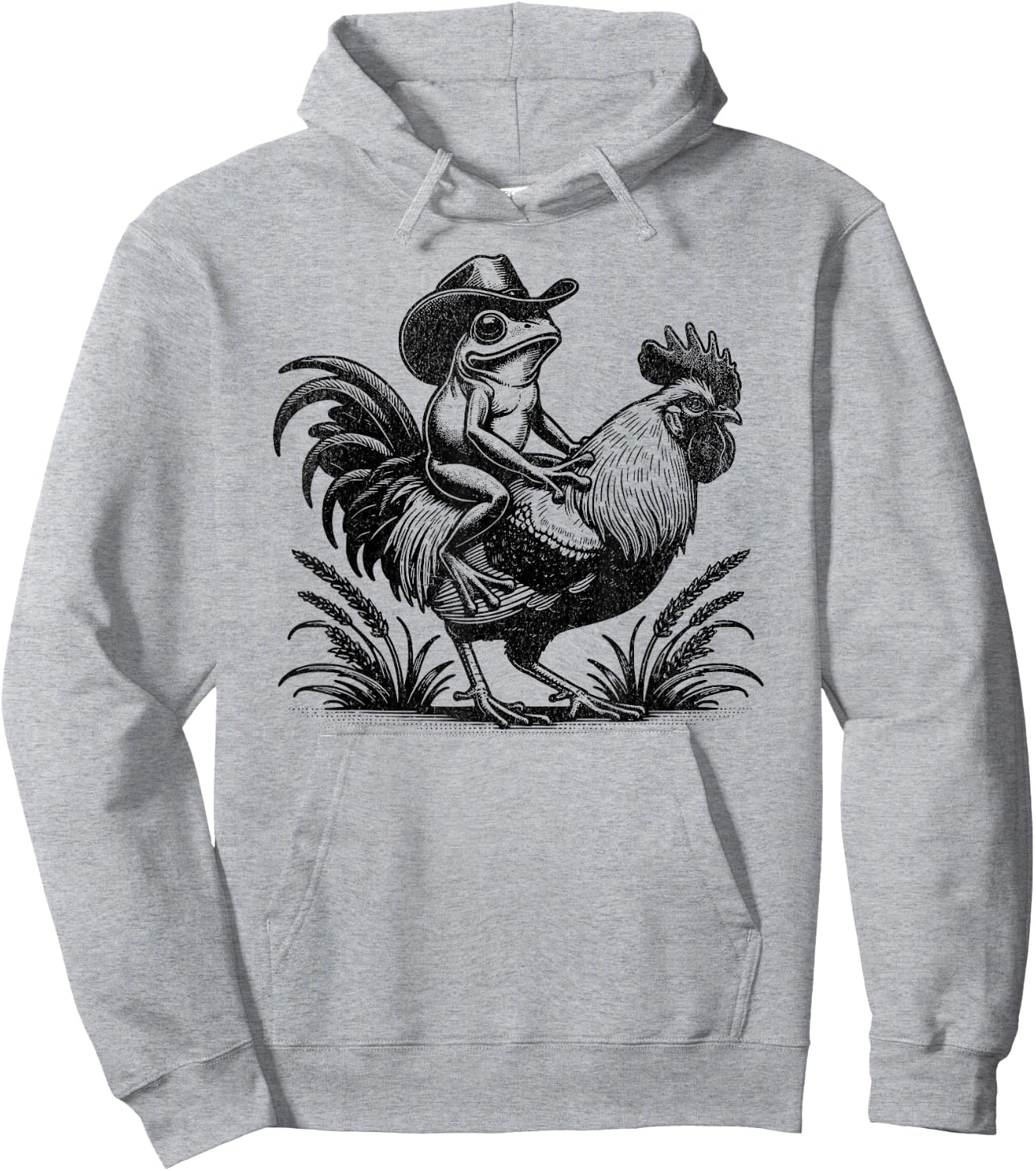 Funny Frog With Cowboy Hat Riding Rooster Country Life Hoodie - Hoodie | Ash