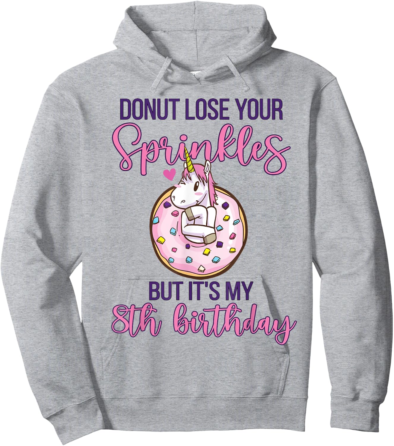 8th Donut Birthday Party Unicorn Eight Year Old Sweet Girl Hoodie - Hoodie | Ash