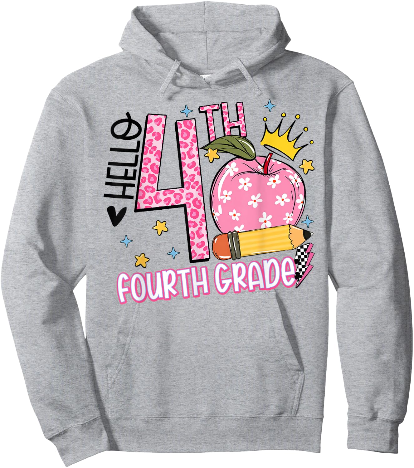 Hello 4th Fourth Grade Back To School Teacher Pink Leopard Women Girls Kids Hoodie - Hoodie | Ash