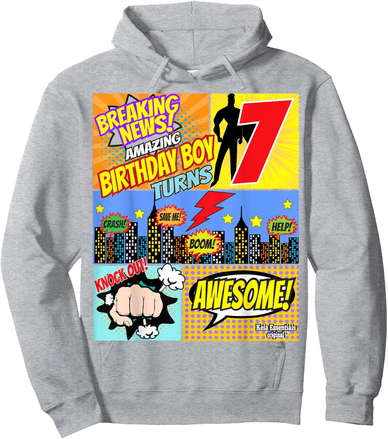 Superhero Birthday Shirt Boys 7 Amazing Awesome Super Hoodie - Hoodie | Ash