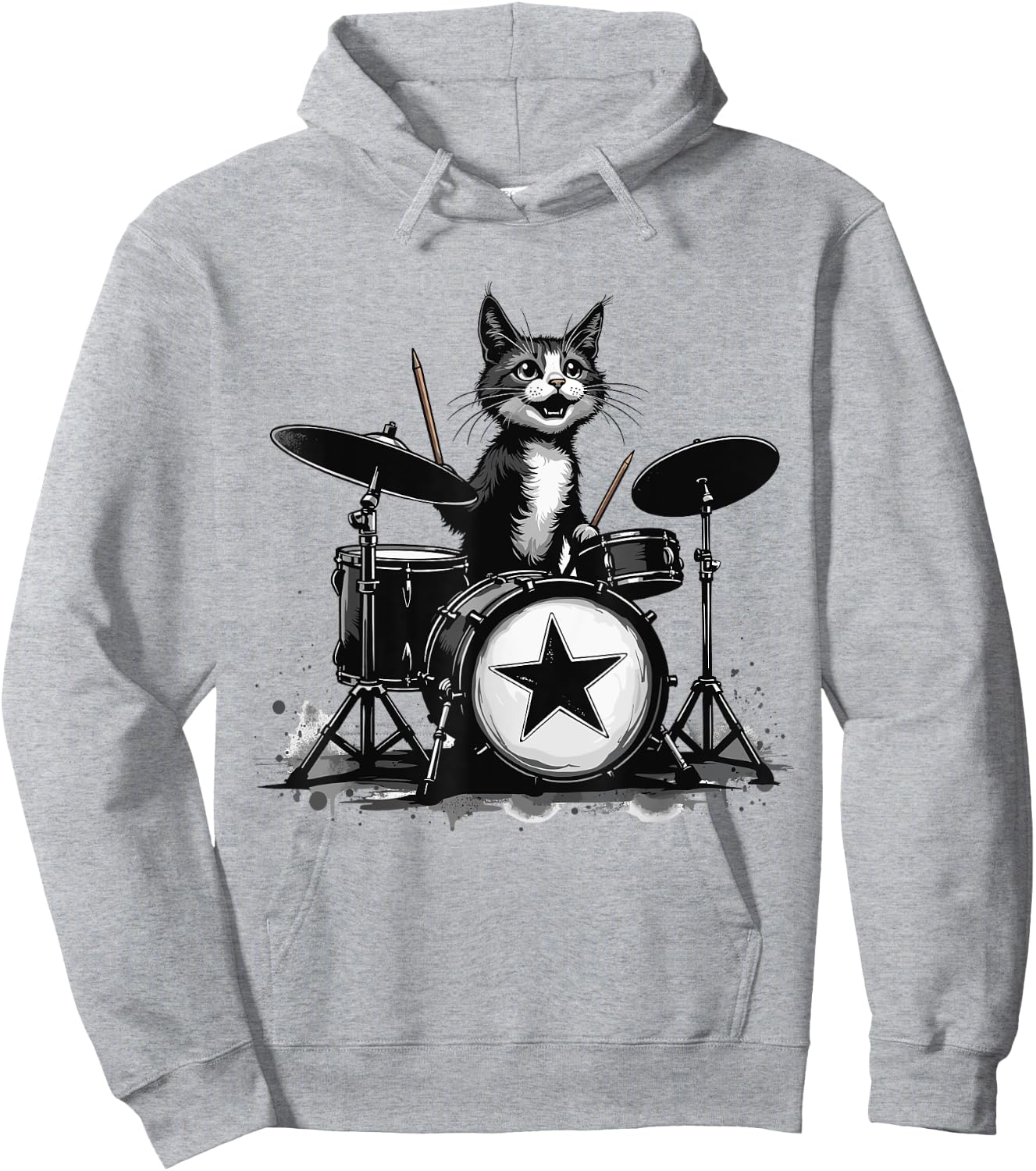 Punk Rockstar Kitten Kitty Cat Drummer Playing Drums Graphic Hoodie - Hoodie | Ash
