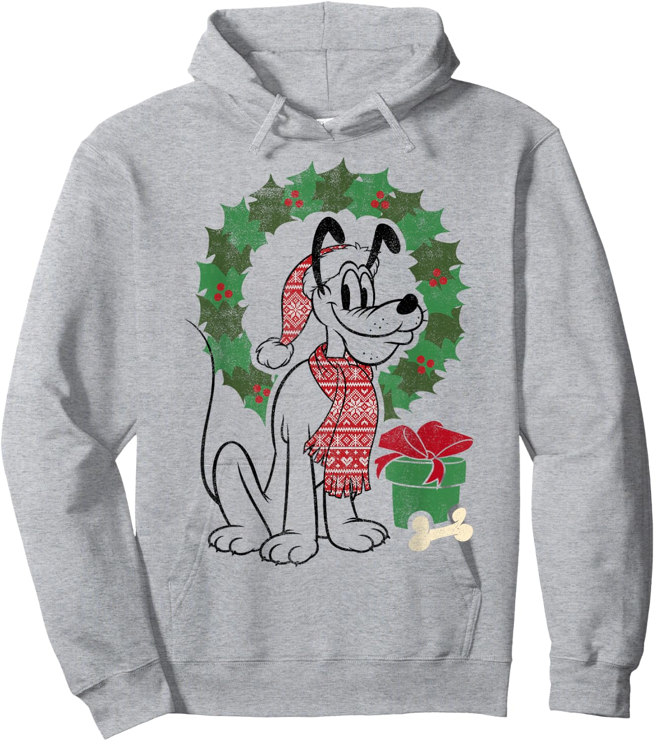 Disney Mickey And Friends Christmas Pluto Wreath Portrait Hoodie - Hoodie | Ash