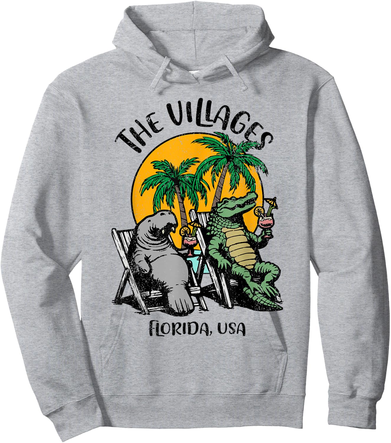 Villages Florida USA Funny Manatee Alligator Design Hoodie - Hoodie | Ash
