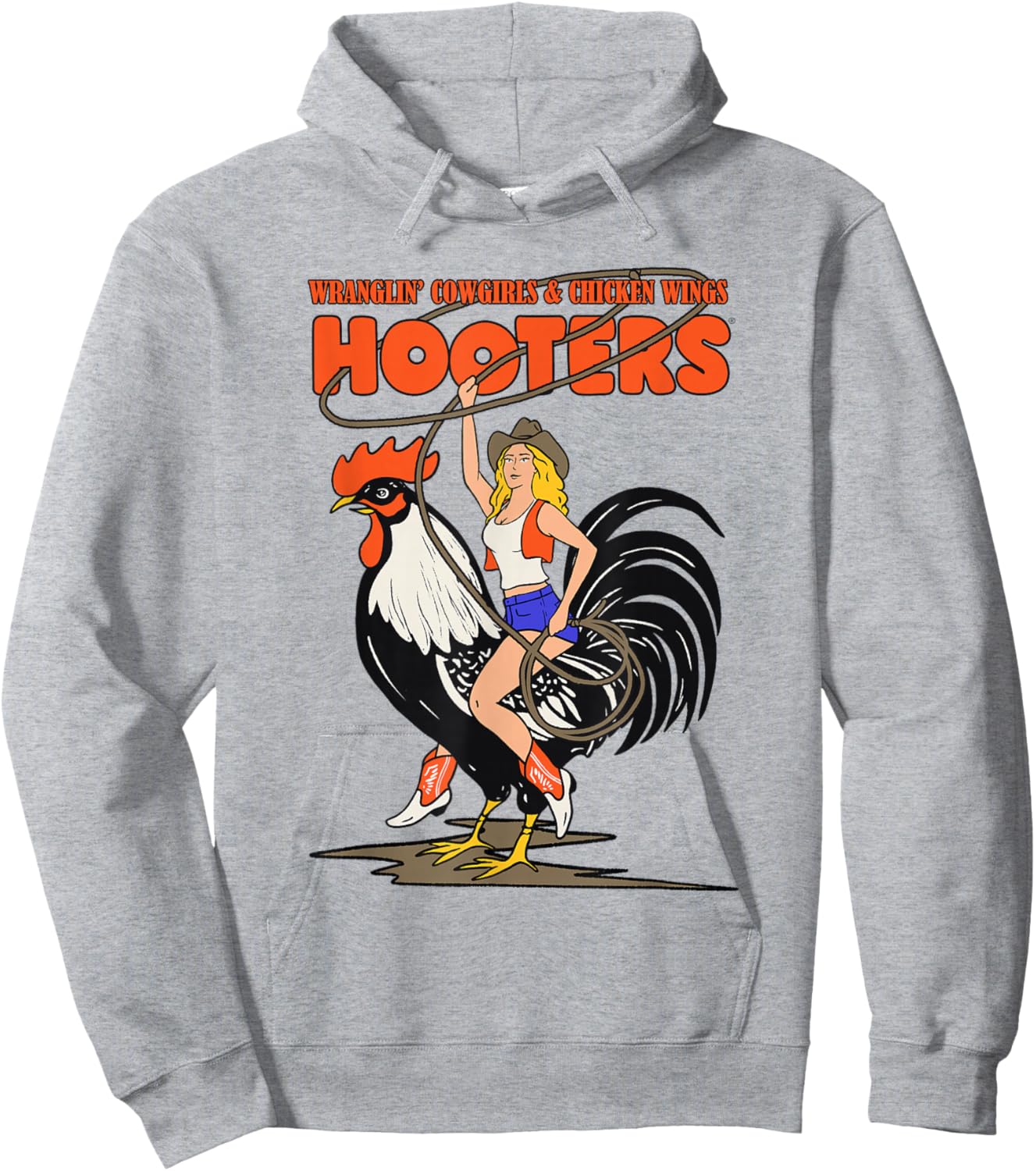 Hooters Wranglin' Cowgirl Riding Rooster Hoodie - Hoodie | Ash