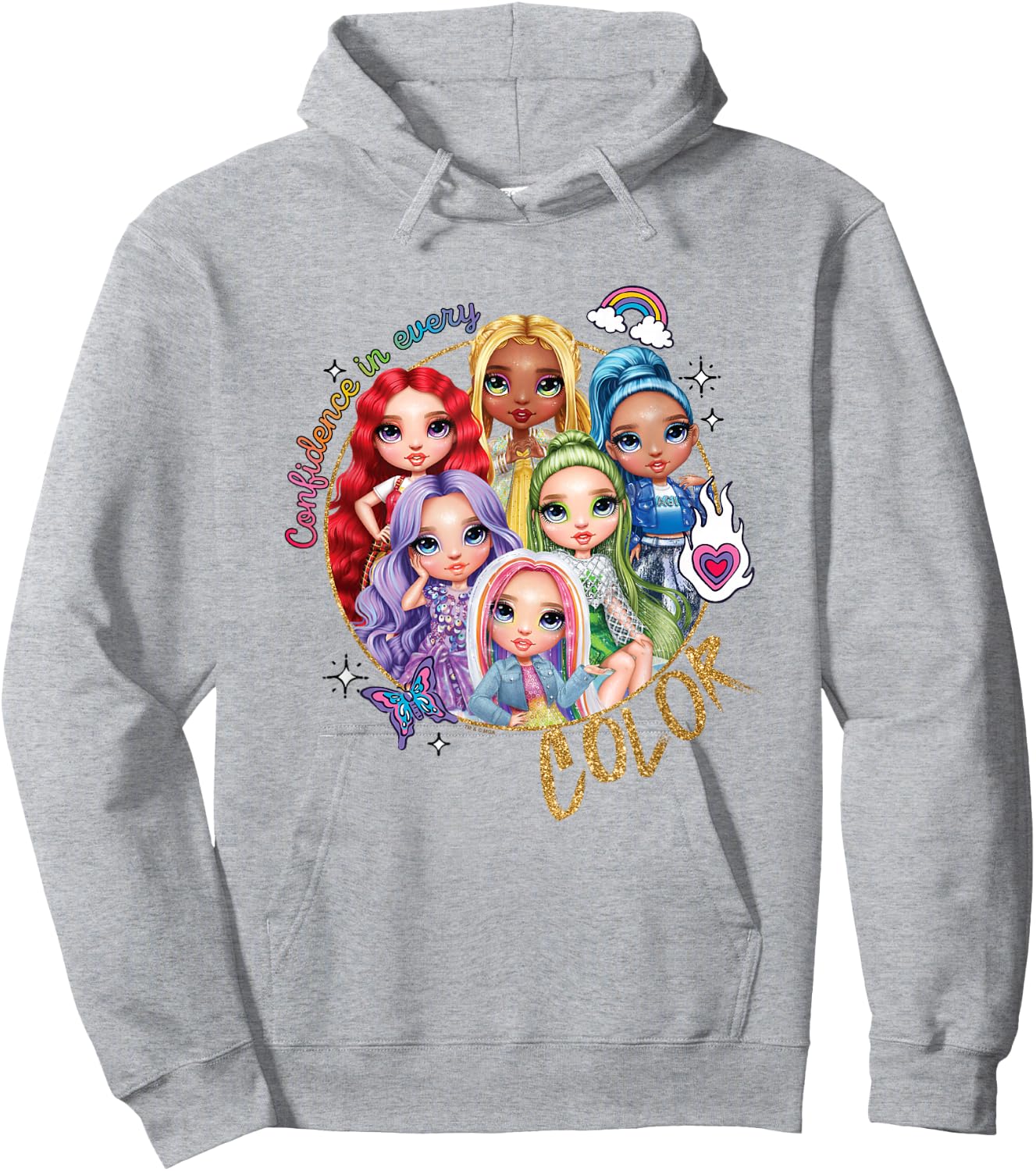 Rainbow High Confidence in Every Color Retro Group Portrait Hoodie - Hoodie | Ash