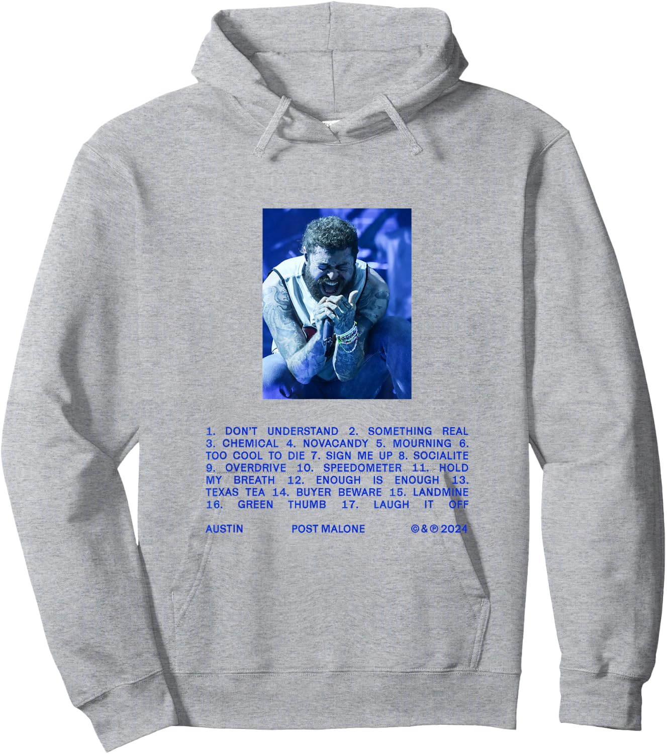Official Post Malone Austin Tracklist Hoodie - Hoodie | Ash