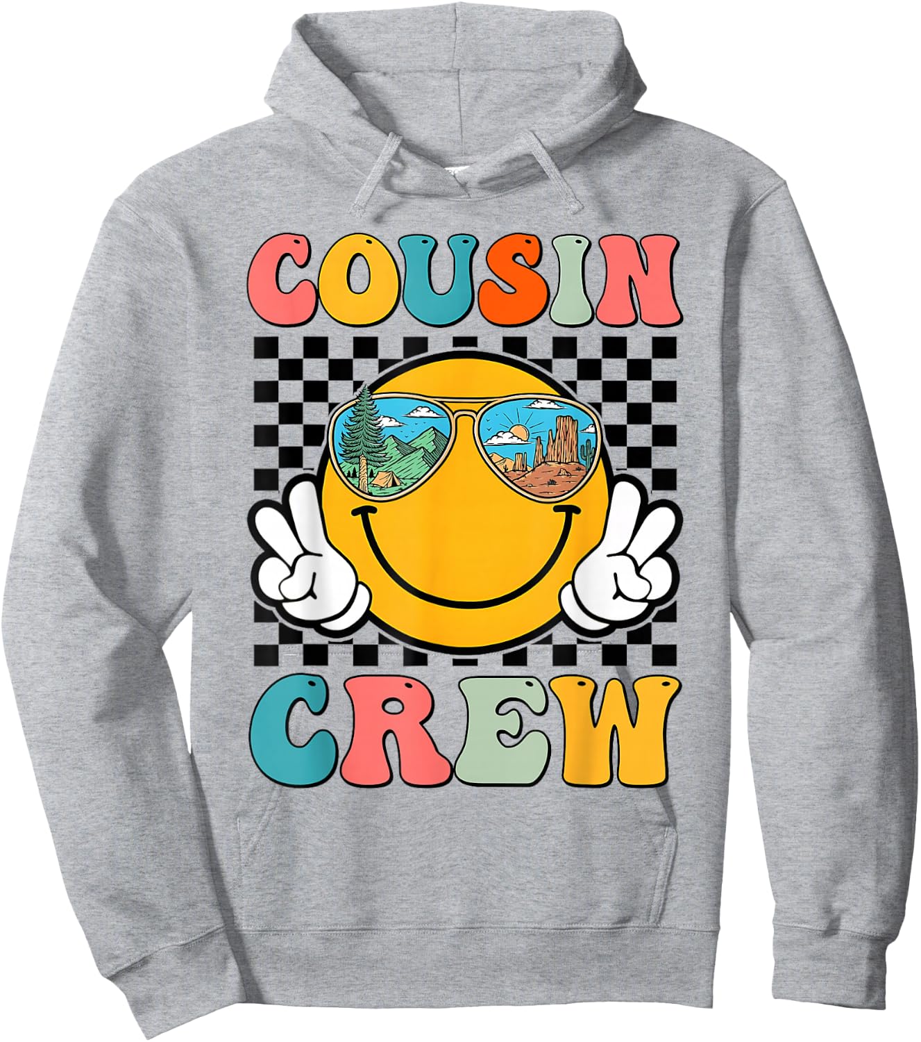 Cousin Crew 2024 Groovy Family Vacation Summer Camping Hoodie - Hoodie | Ash