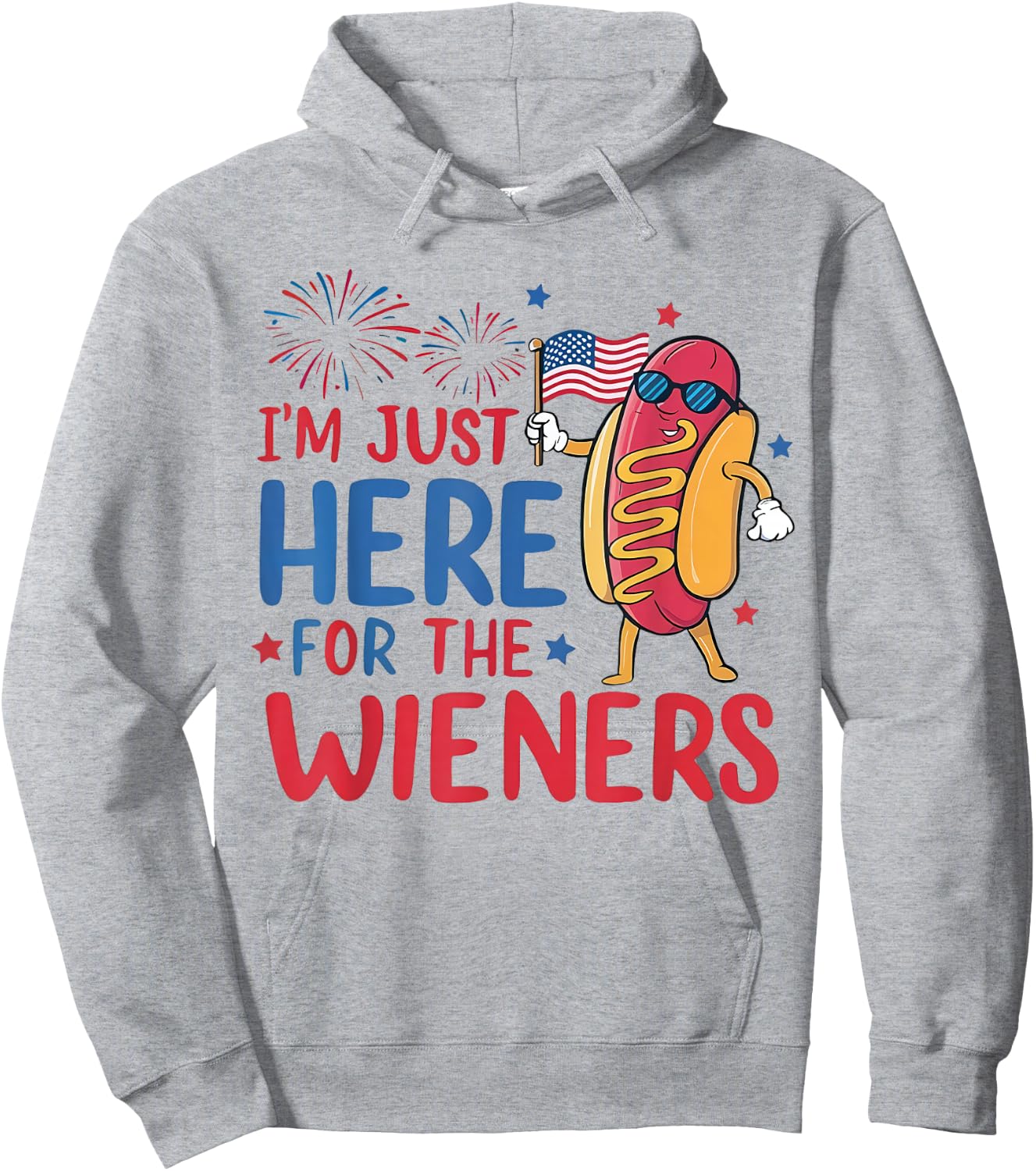 I'm Just Here For The Wieners 4th of July Funny Hot Dog Hoodie - Hoodie | Ash