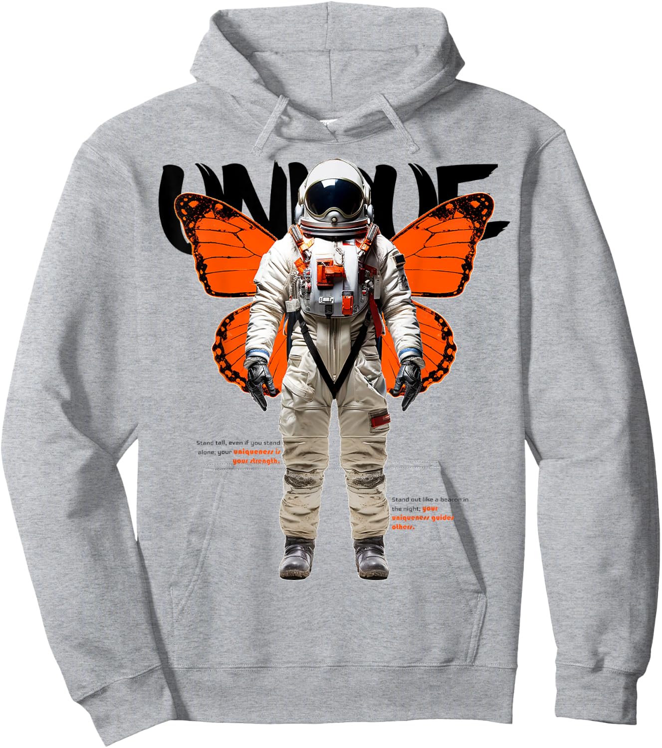 Astronaut | Frontprint | Art Graphic Artwork Butterfly Hoodie - Hoodie | Ash
