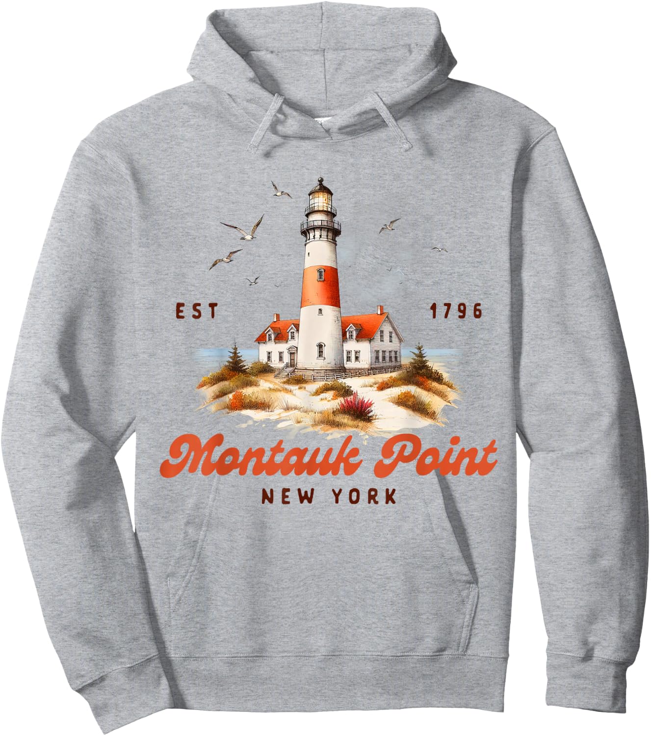 Montauk Point Traveling Trip New York Lighthouse Vacation Hoodie - Hoodie | Ash