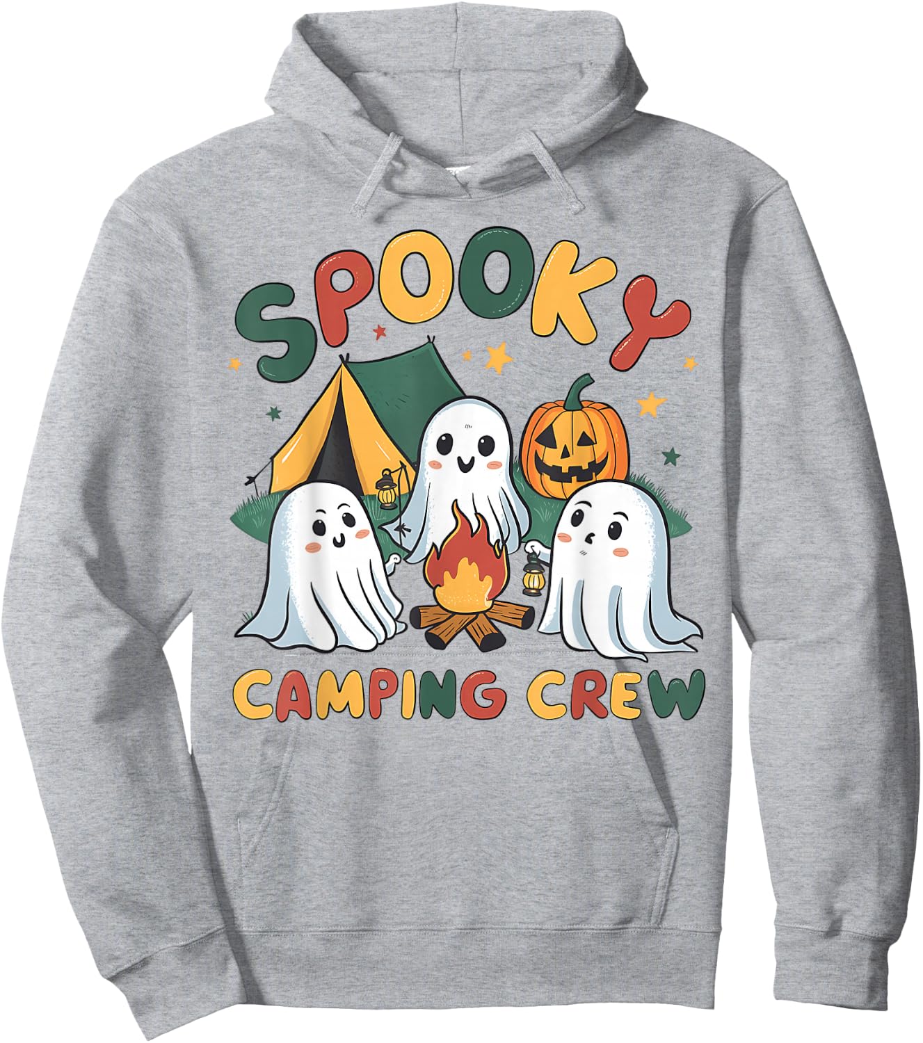 Spooky Camping Crew Ghosts Halloween Campfire Vintage Boo Hoodie - Hoodie | Ash