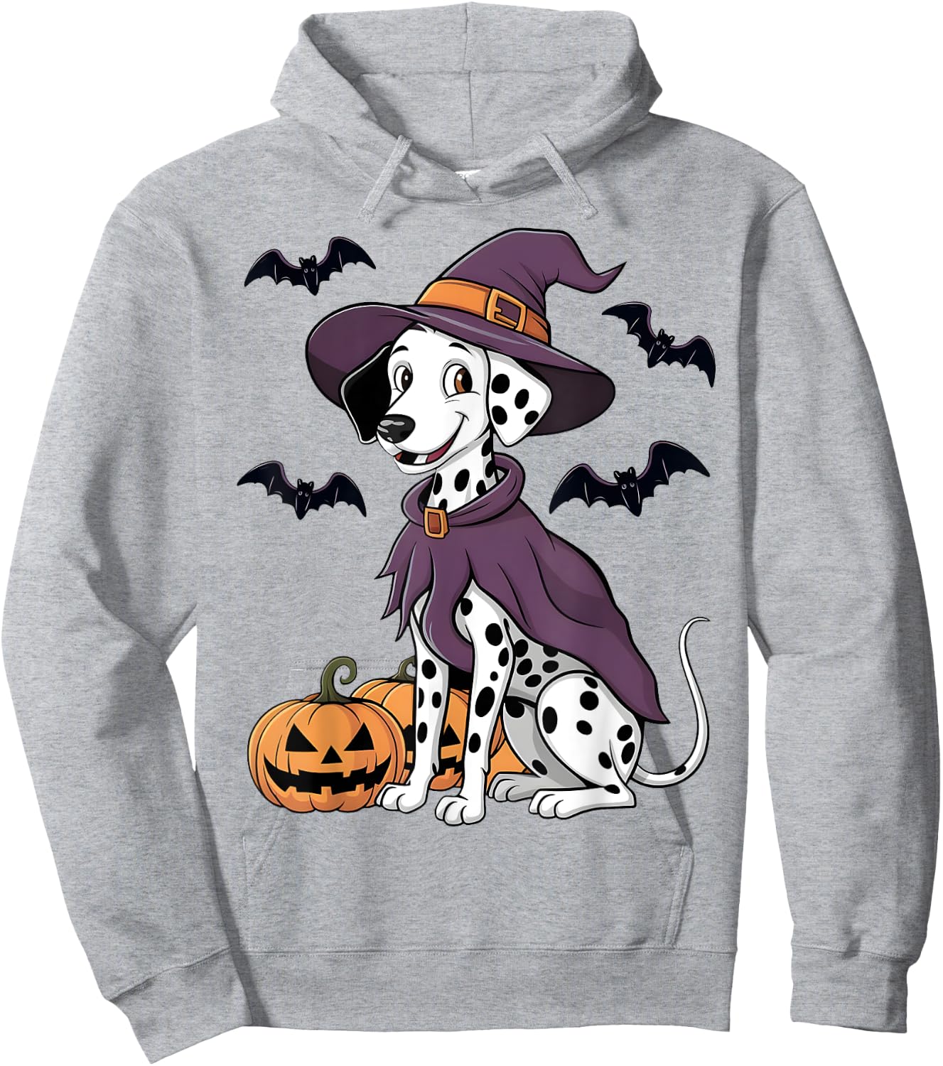 Scary Pumpkin Bat Funny Witch Hat Dalmatian Dog Halloween Hoodie - Hoodie | Ash