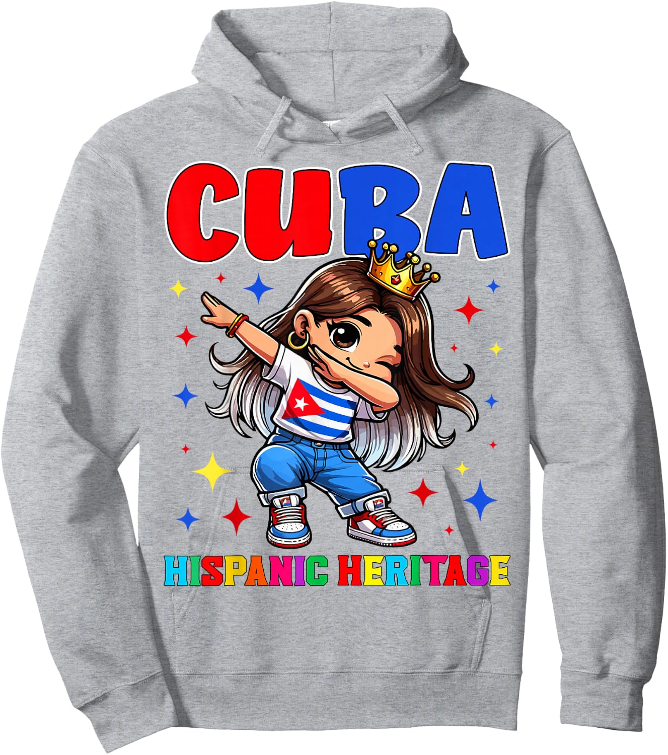 Cuba Dabbing Girl Hispanic Heritage Celebration for Kids Hoodie - Hoodie | Ash