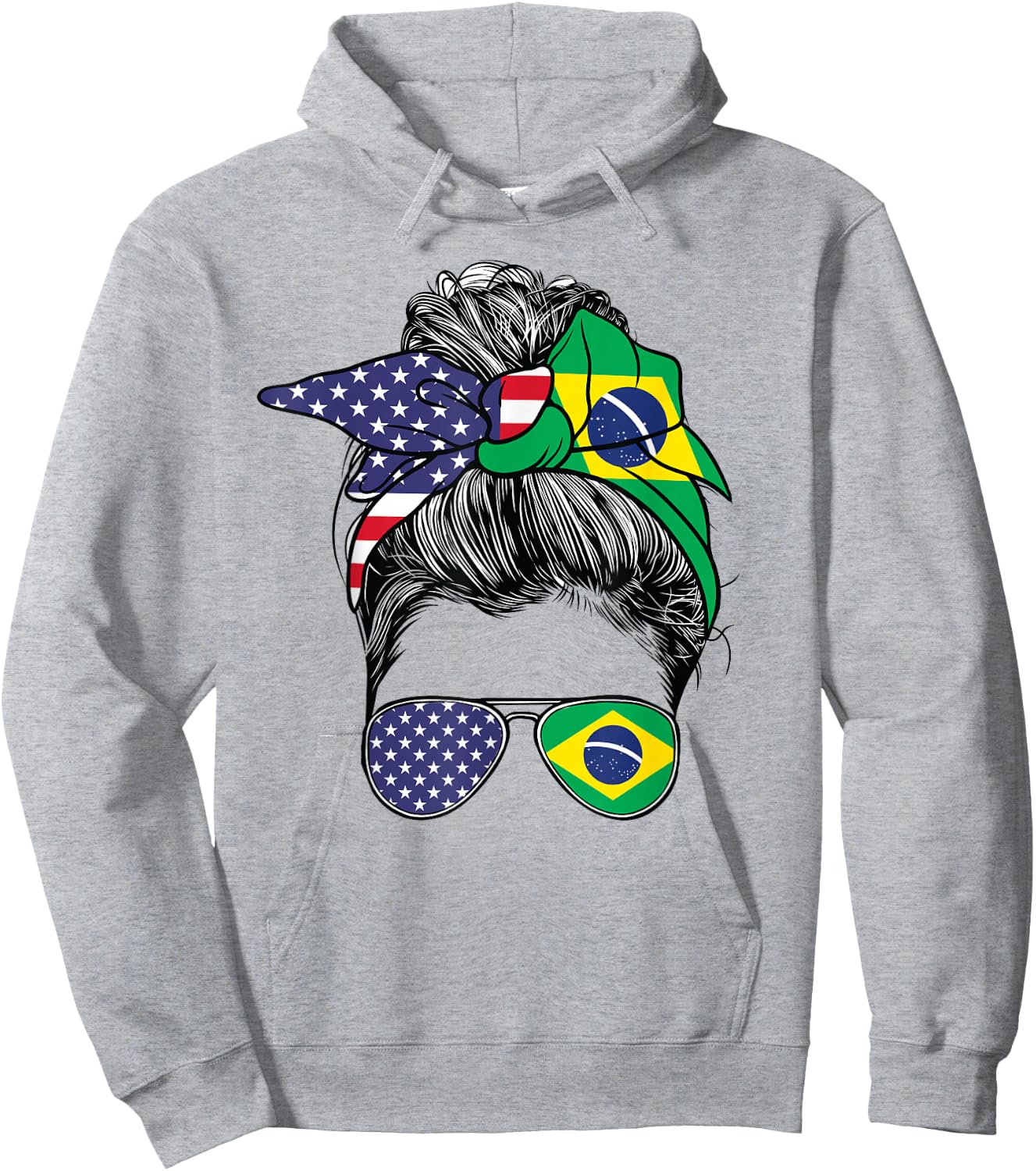 Brazilian Women Girl USA Heritage American Brazil Flag Hoodie - Hoodie | Ash
