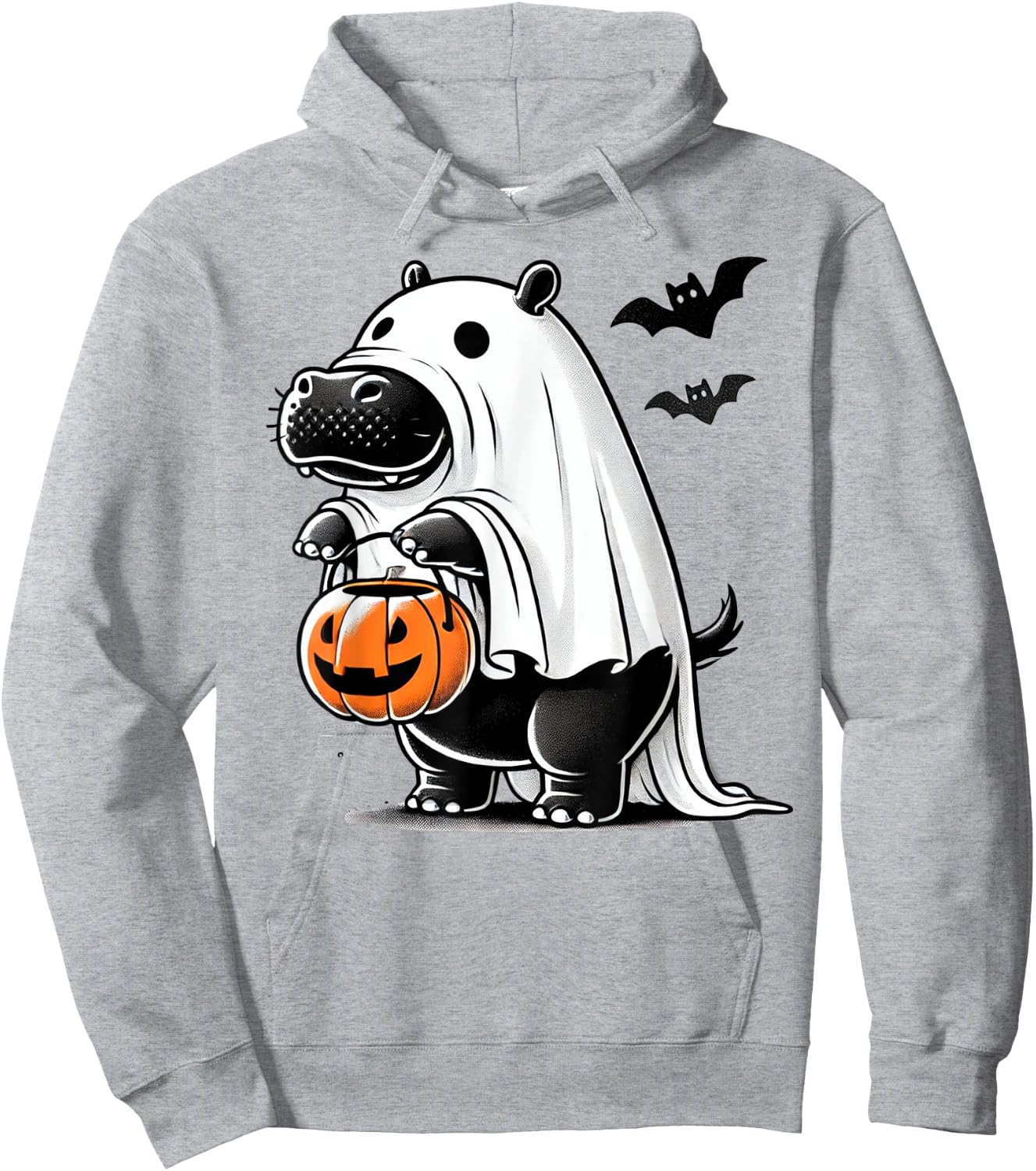 Funny Hippo Ghost Costume - Pumpkin Halloween Hippopotamus Hoodie - Hoodie | Ash