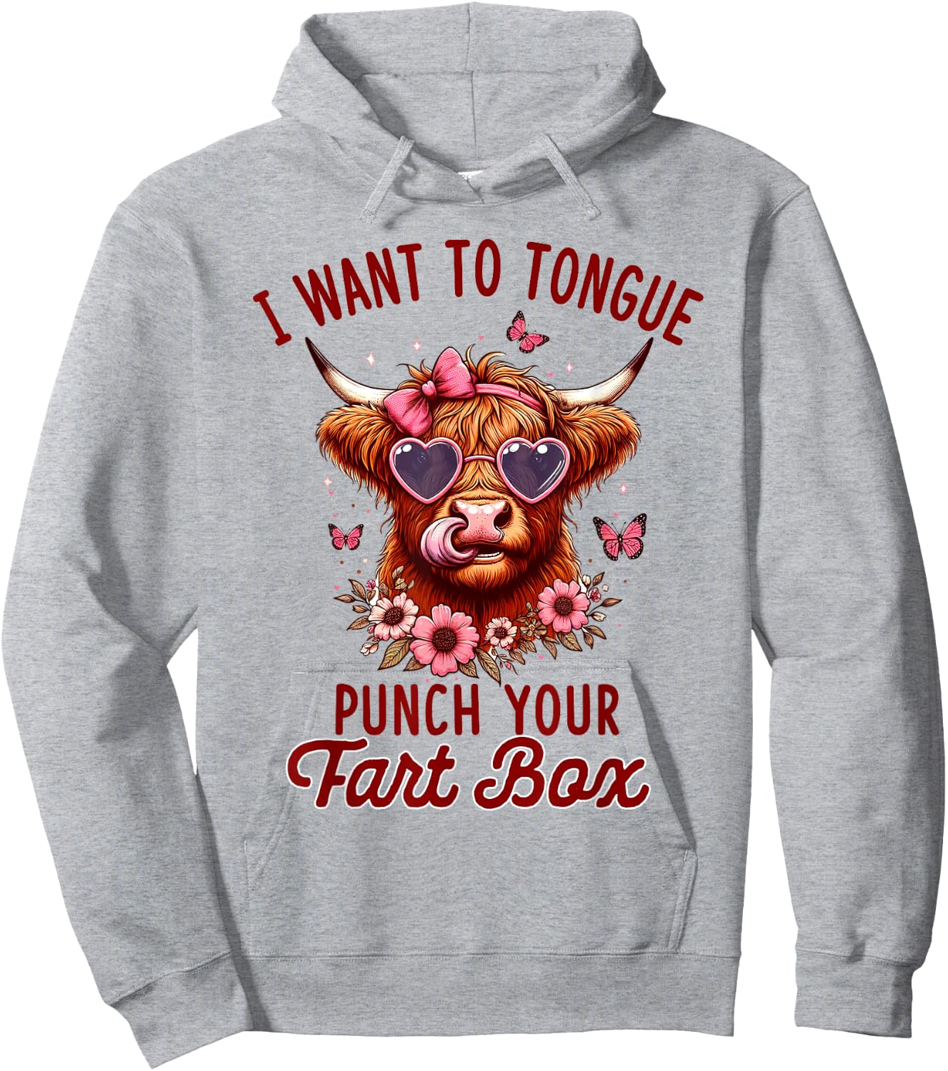 Sarcasm Joke Pun Cow I Want To Tongue Punch Your Fart Box Hoodie - Hoodie | Ash