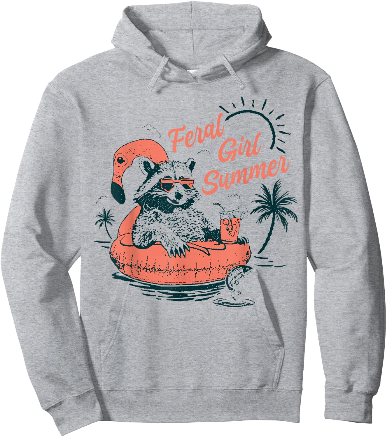 Feral Girl Summer Funny Meme Feral Raccoon Summer Vacation Hoodie - Hoodie | Ash