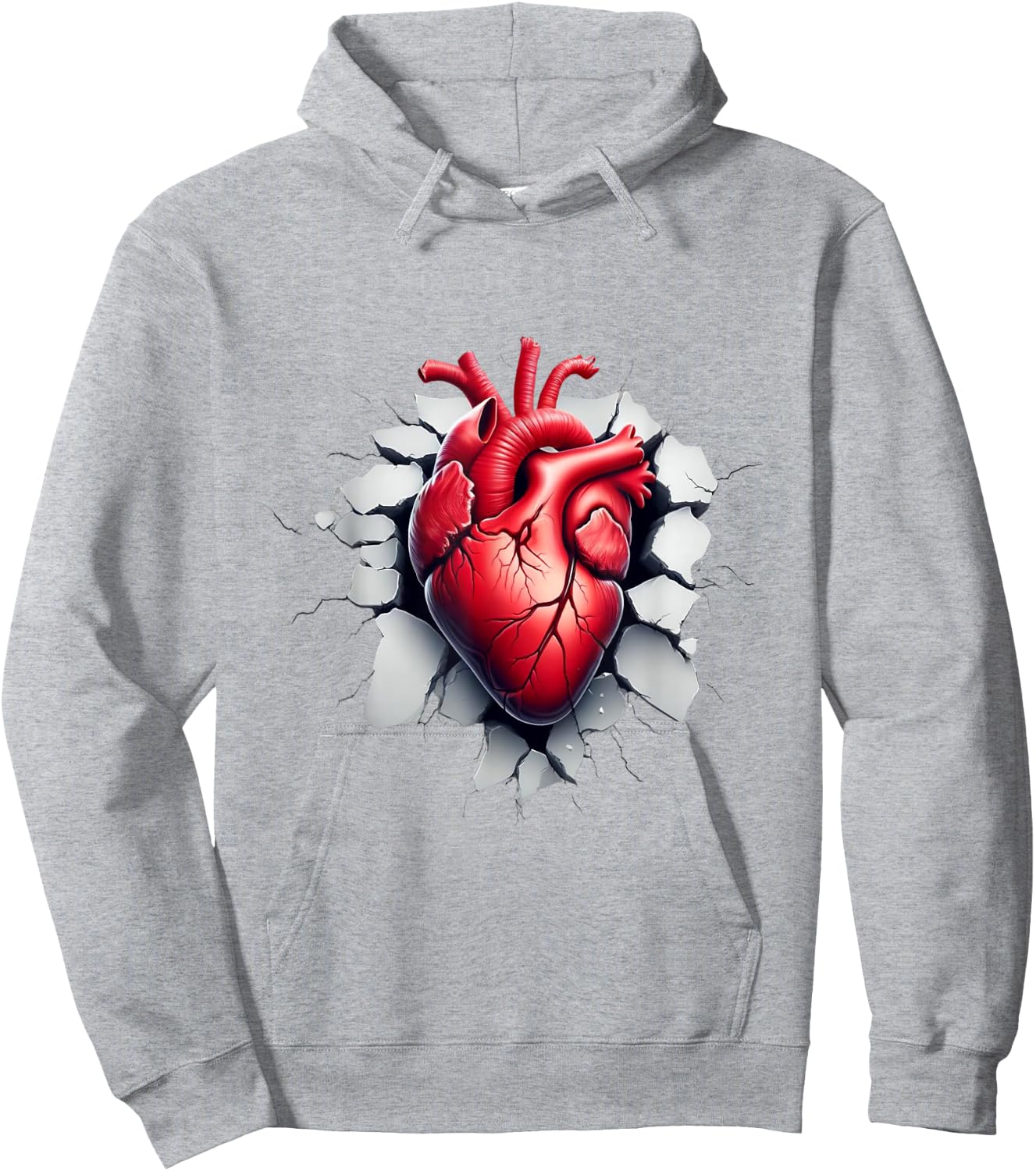 Breaking Through: Realistic Heart Shirt Anatomy Graphic Hoodie - Hoodie | Ash