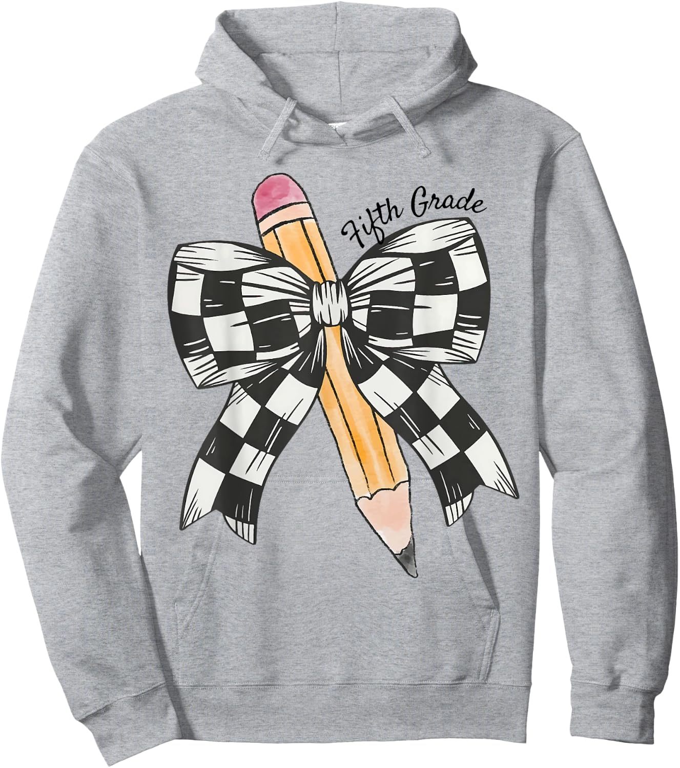 Coquette Pencil Bow Fifth Grade Teacher Kids Back To School Hoodie - Hoodie | Ash