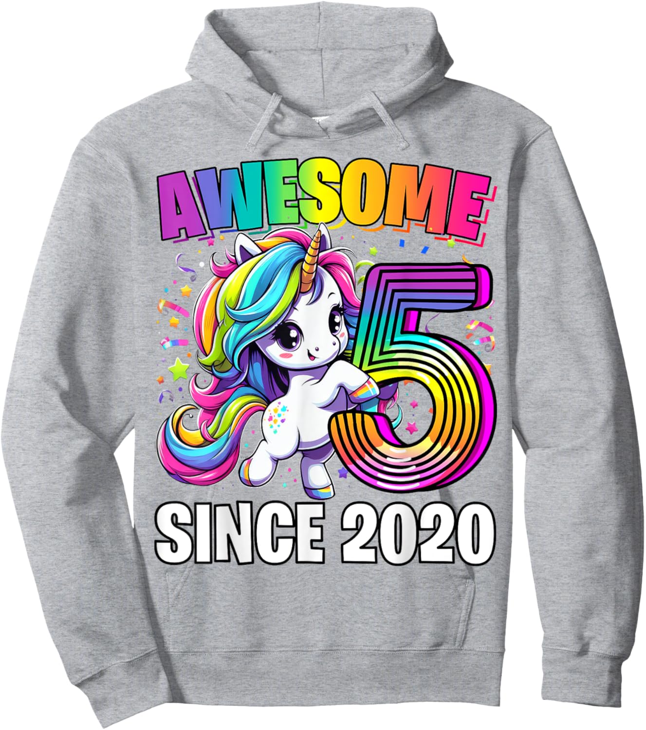 Unicorn 5th Birthday 5 Year Old Unicorn Party Girls Outfit Hoodie - Hoodie | Ash