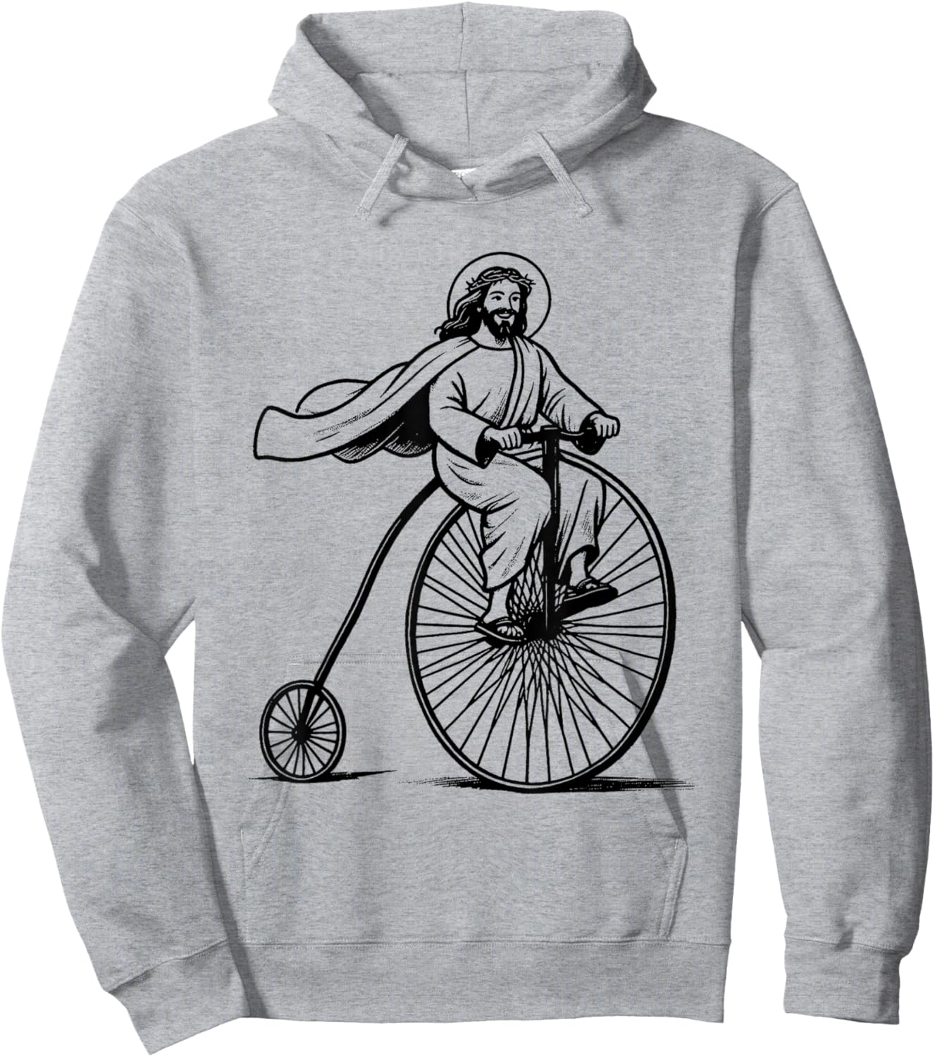 Jesus Penny-Farthing Bicycle - Funny Christian Religious Hoodie - Hoodie | Ash