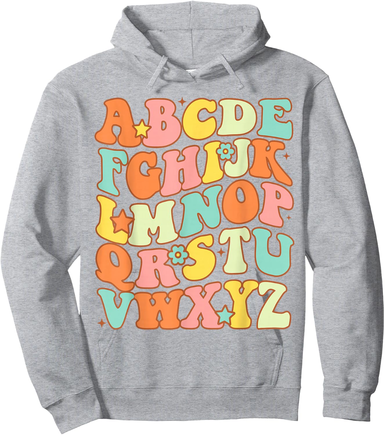 Groovy Letters Alphabet Learn ABCs Boy Girl Reading Teacher Hoodie - Hoodie | Ash