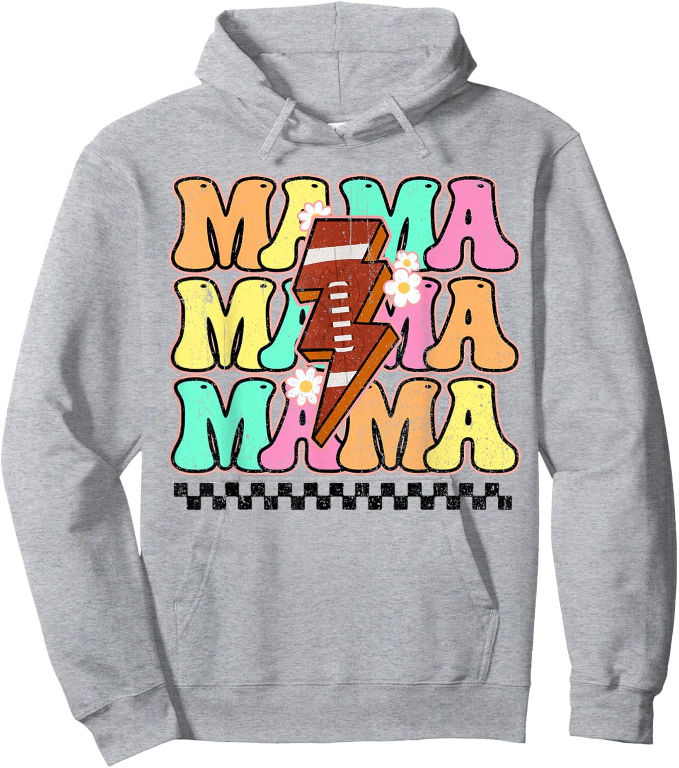 Football Mama Bolt Lightning Checkered Mom Life Mother's Day Hoodie - Hoodie | Ash