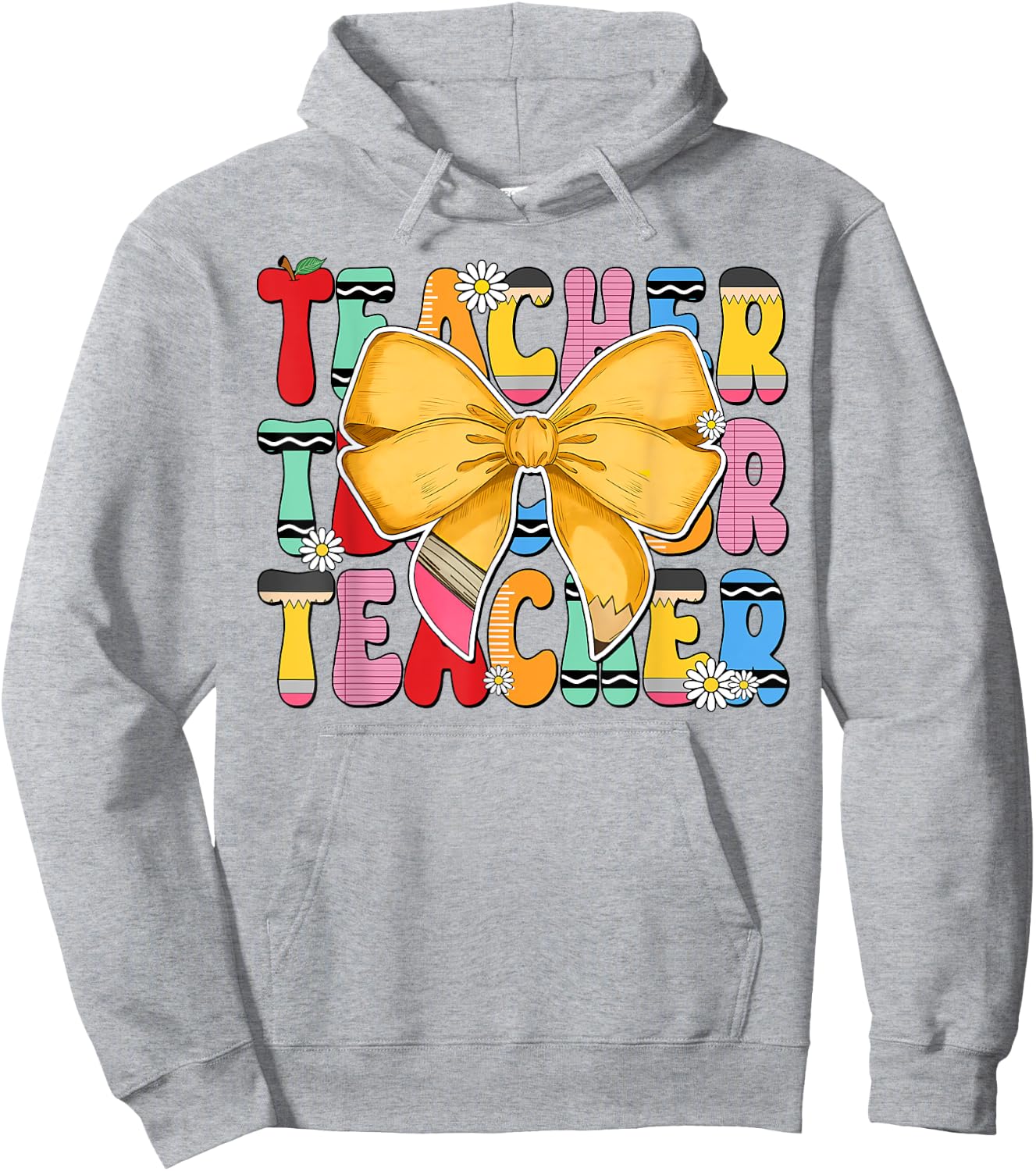 Teacher Pencil Coquette Bow Funny Back To School Teacher Men Women Hoodie - Hoodie | Ash