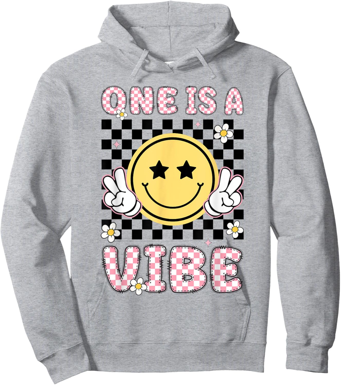 One Is A Vibe 1 Years Old Groovy 1st Birthday Kid Girl Hoodie - Hoodie | Ash