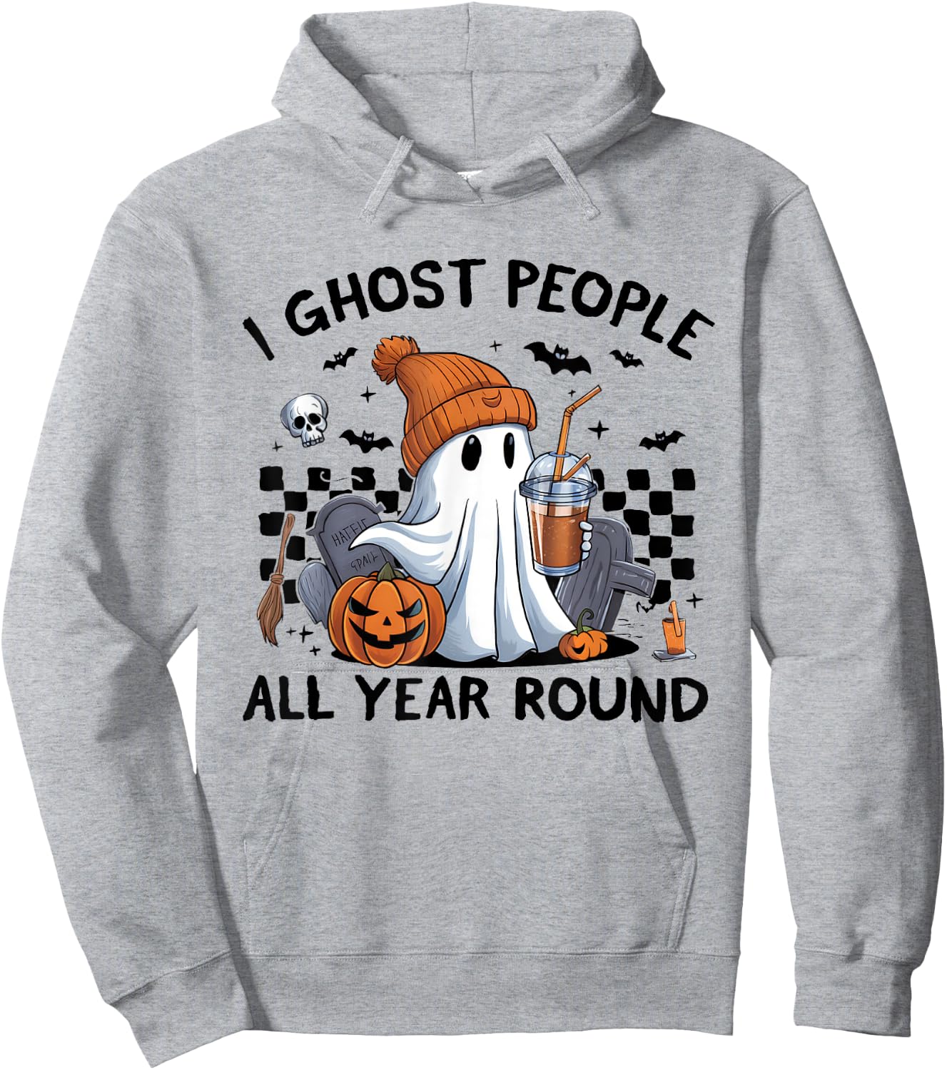 I Ghost People All Year Round Halloween Coffee Lover Outfit Hoodie - Hoodie | Ash