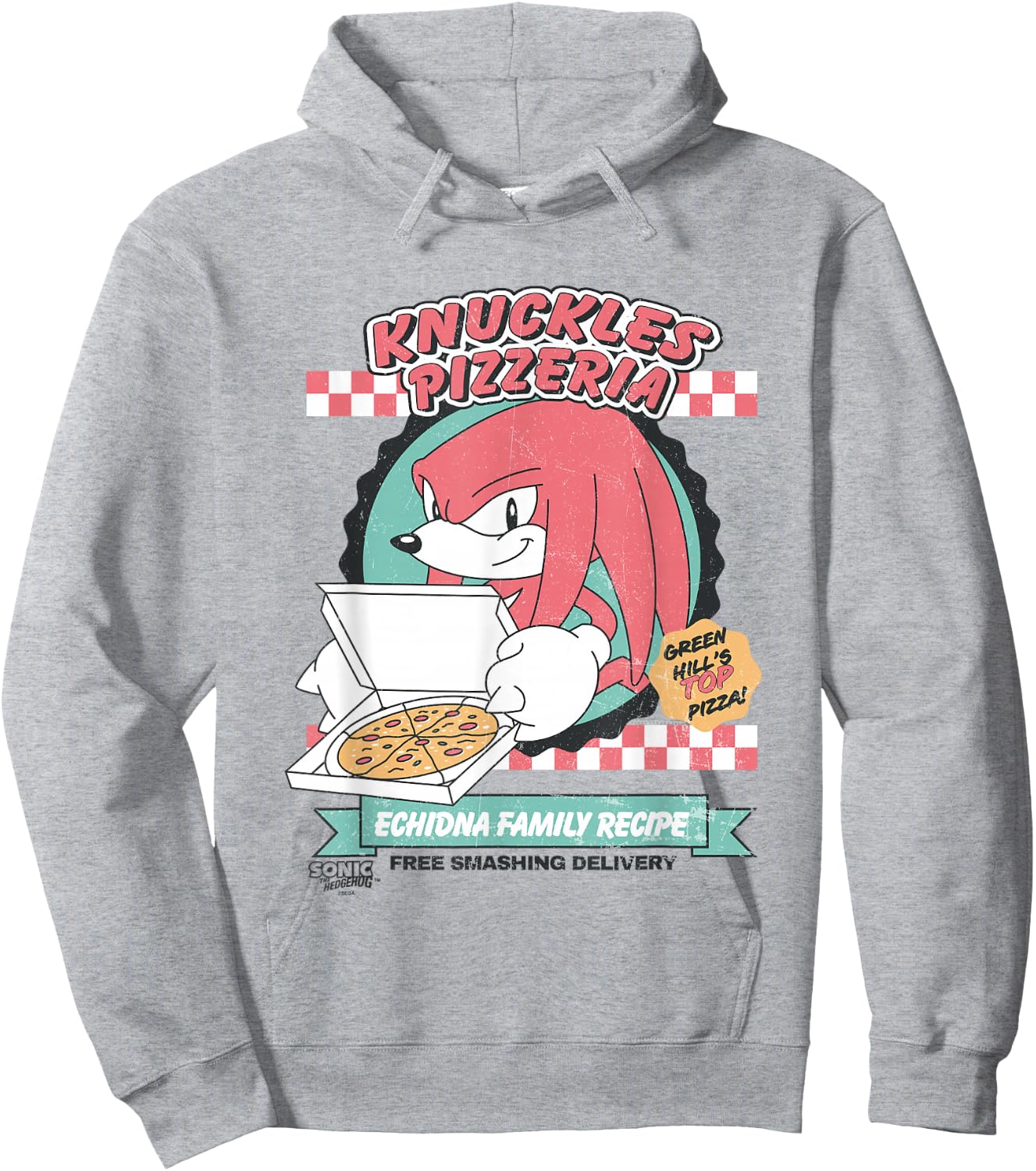 Sonic The Hedgehog Knuckles Pizzeria Vintage Restaurant Ad Hoodie - Hoodie | Ash