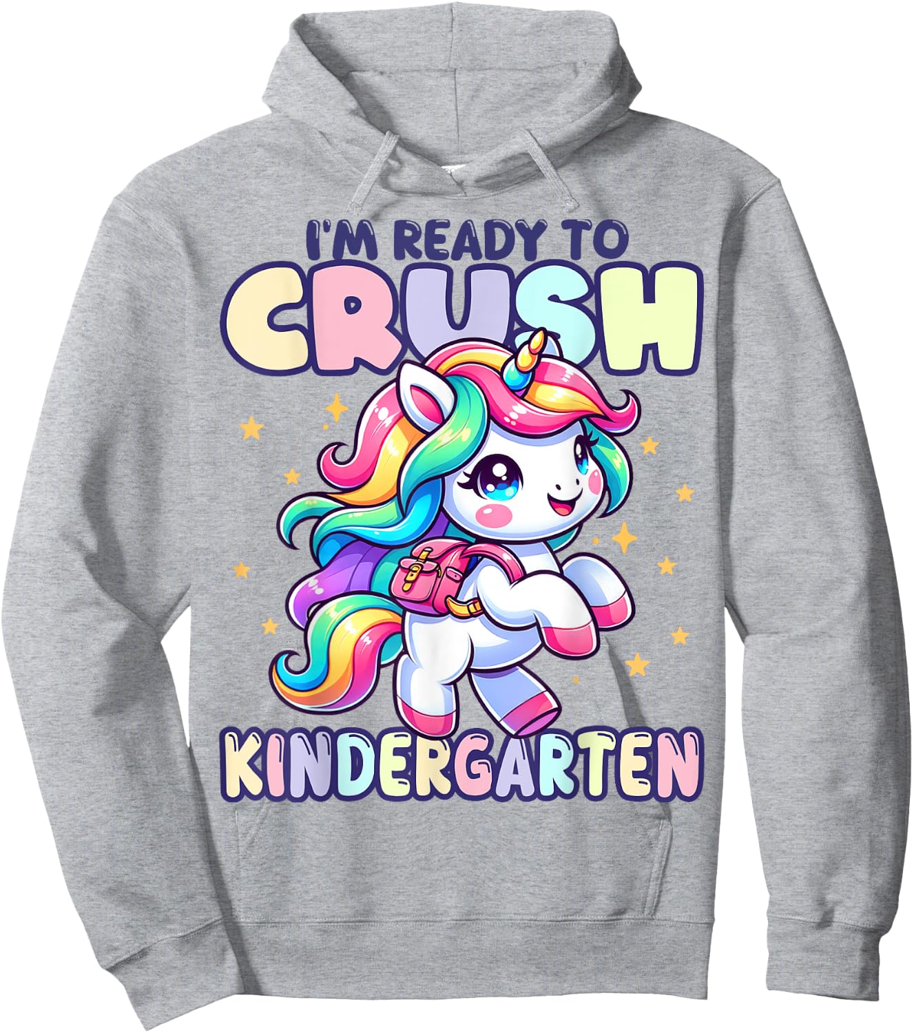 Crush Kindergarten Girls Back to School Unicorn First Day Hoodie - Hoodie | Ash