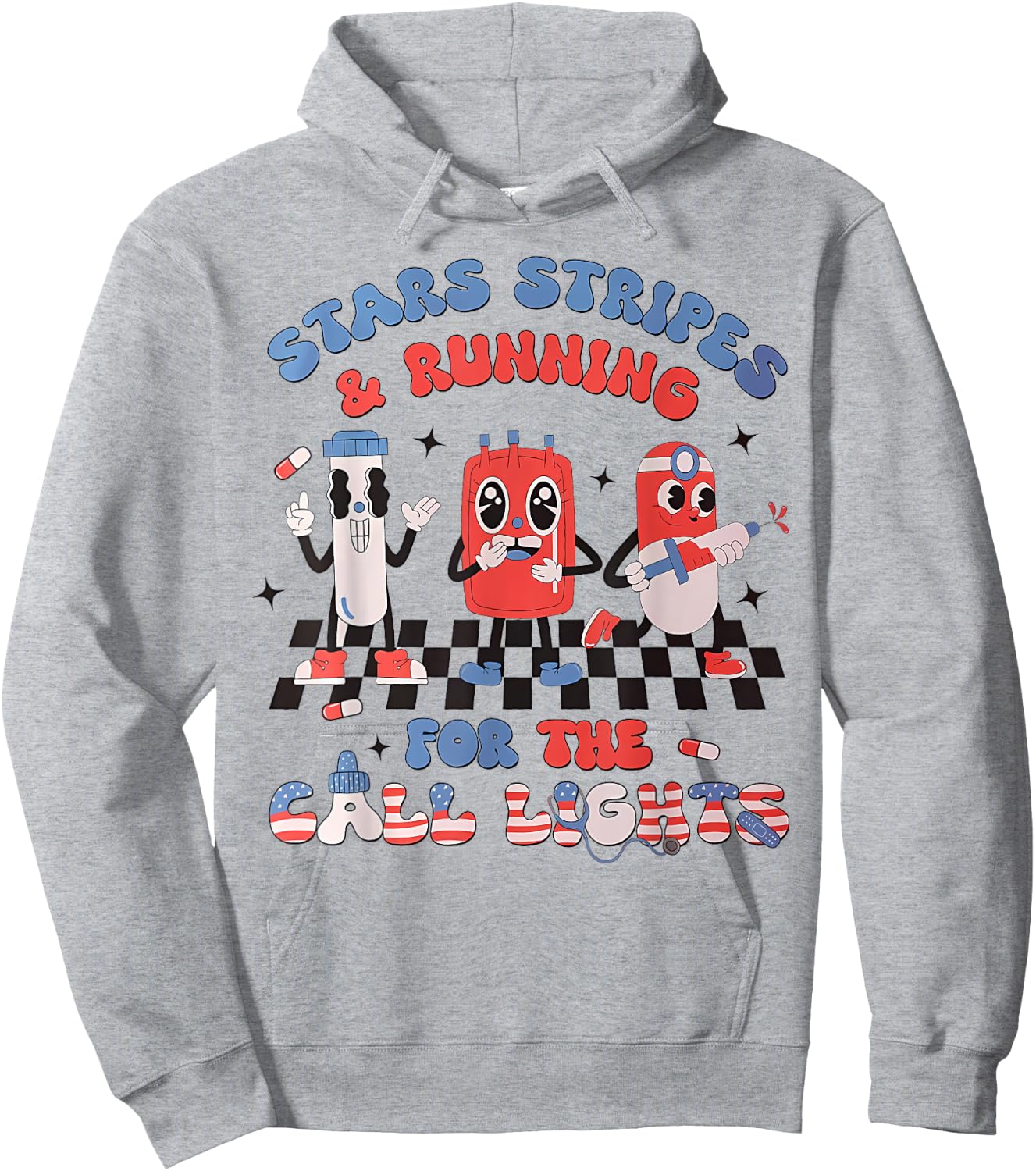 Stars And Stripes Running For Call Lights 4th Of July Nurse Hoodie - Hoodie | Ash