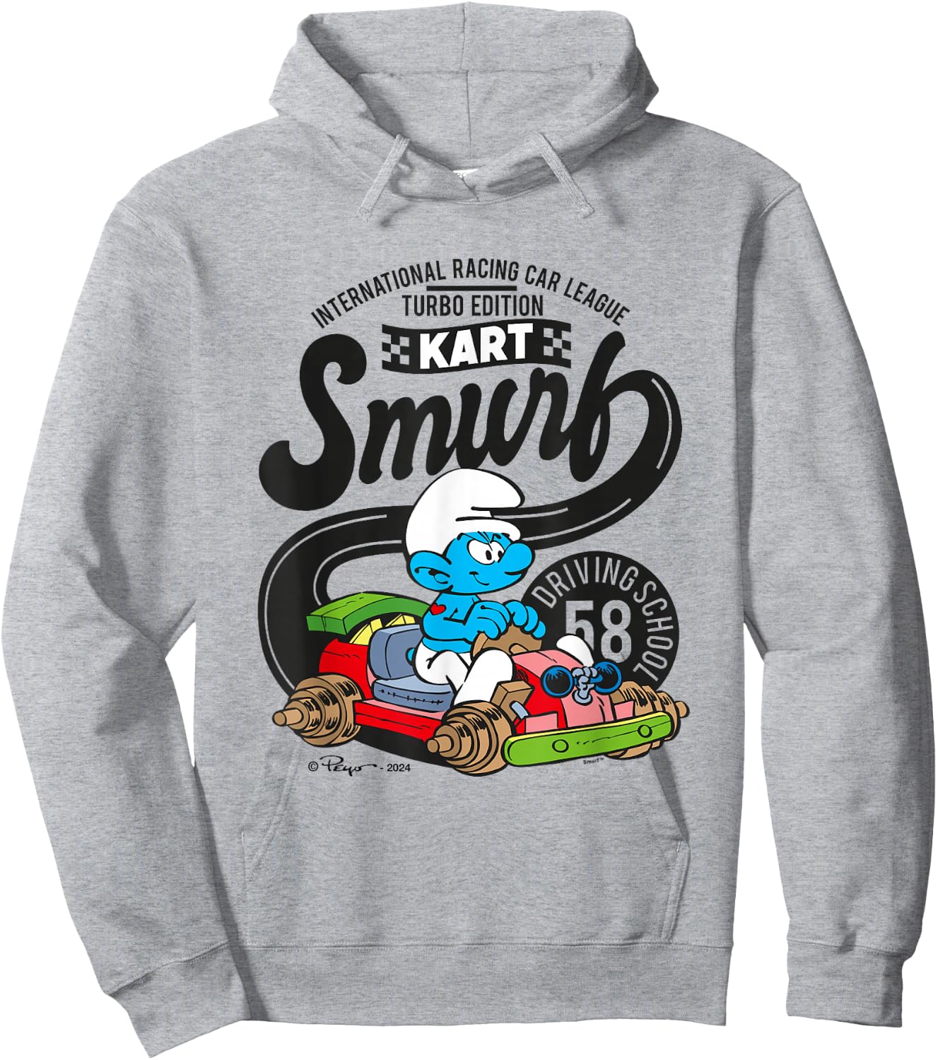 The Smurfs International Racing Car League Kart Logo Hoodie - Hoodie | Ash
