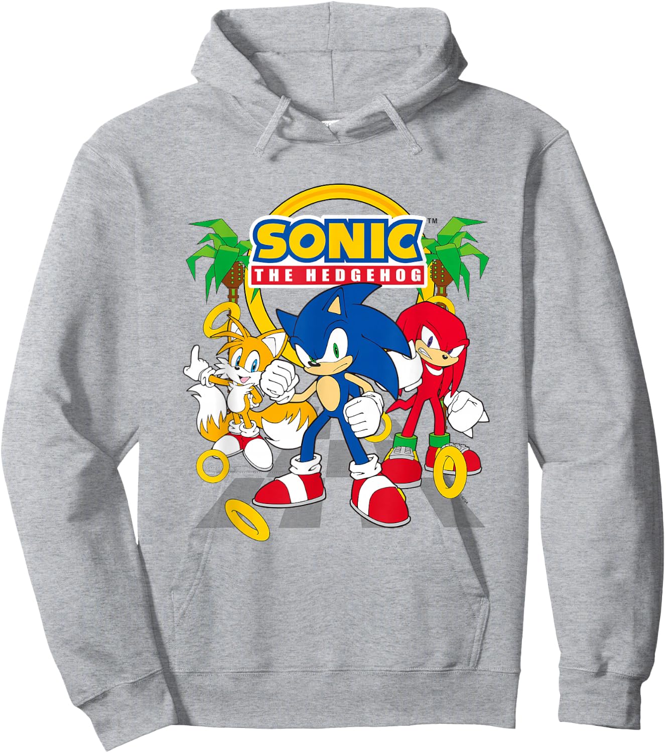 Sonic The Hedgehog Main Trio Gold Rings Epic Group Shot Hoodie - Hoodie | Ash