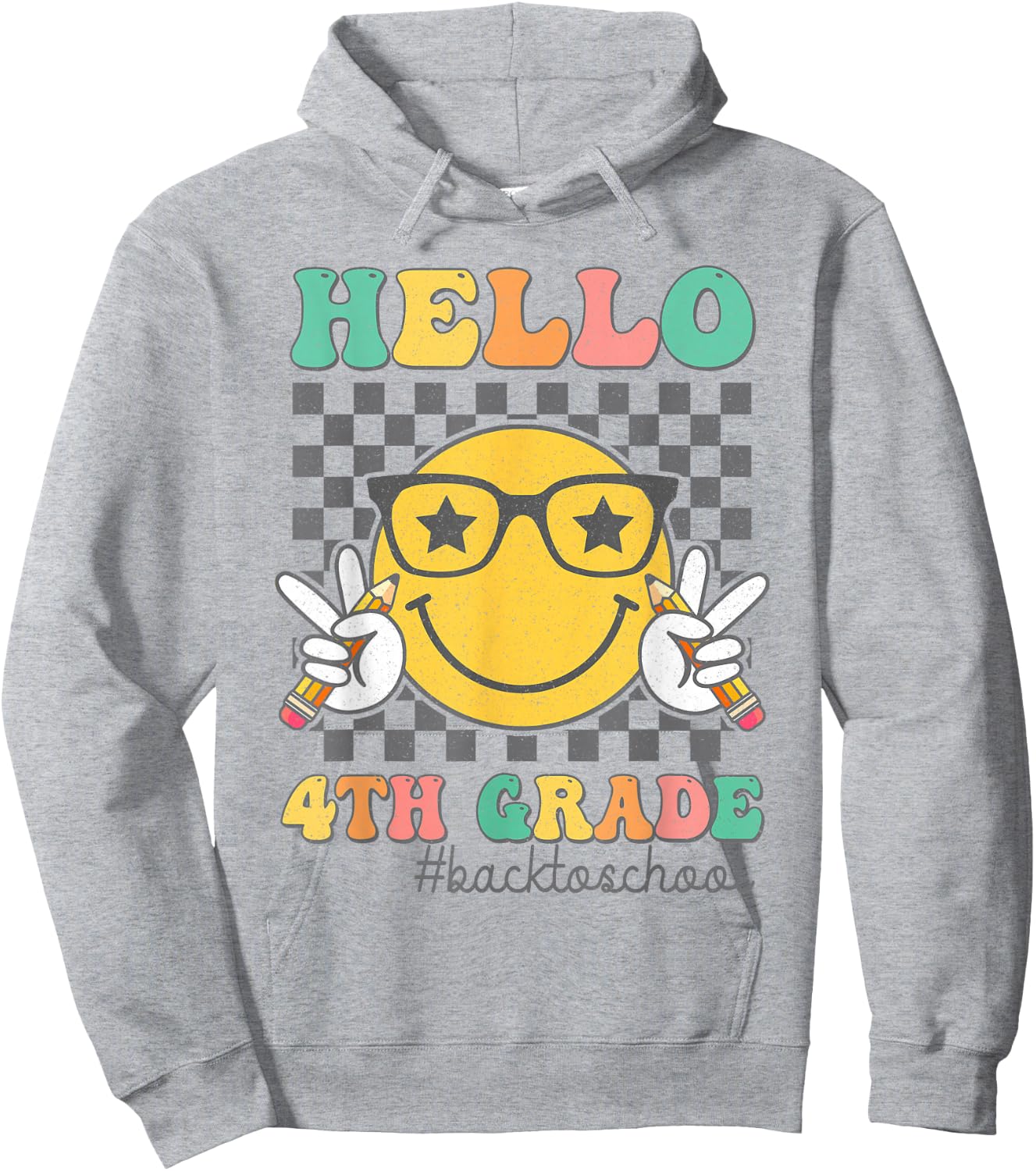Hello 4th Grade Smile Face First Day Of School Fourth Grade Hoodie - Hoodie | Ash
