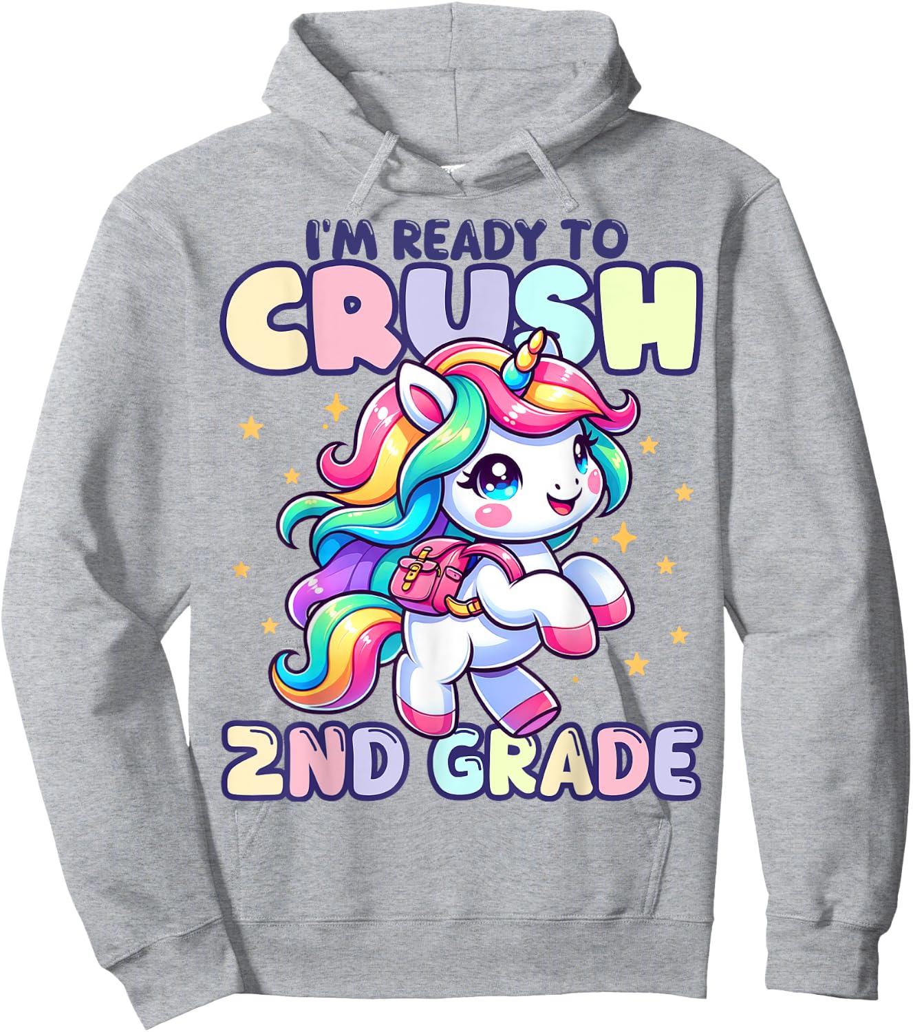 Crush 2nd Grade Girls Back to School Unicorn First Day Cute Hoodie - Hoodie | Ash