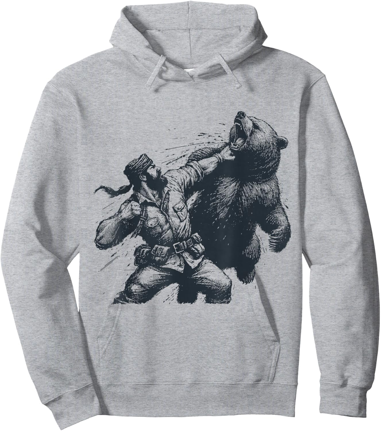 Bear Funny Man Punching Bear Retro Vintage Hunting Camping Hoodie - Hoodie | Ash