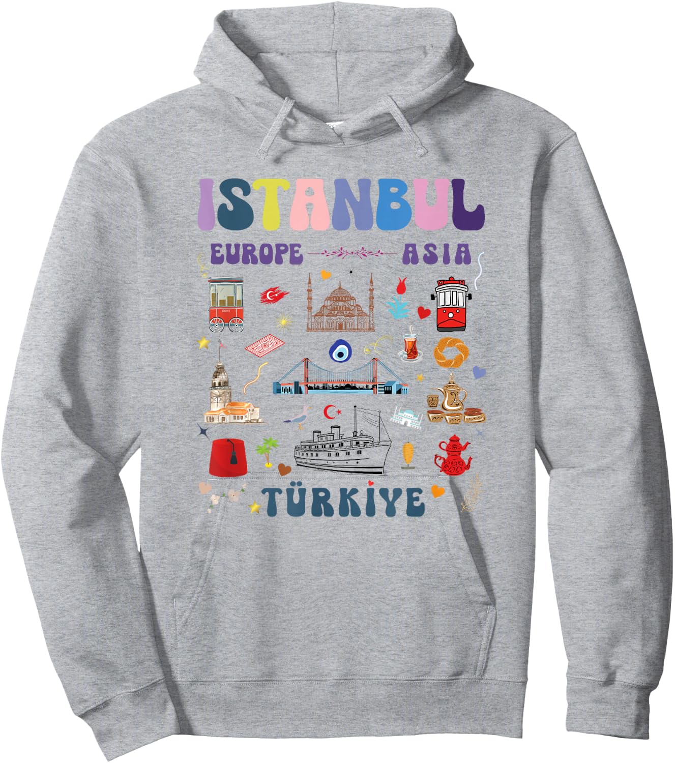 Istanbul Visit Turkiye light colors turkey vivid icons Hoodie - Hoodie | Ash